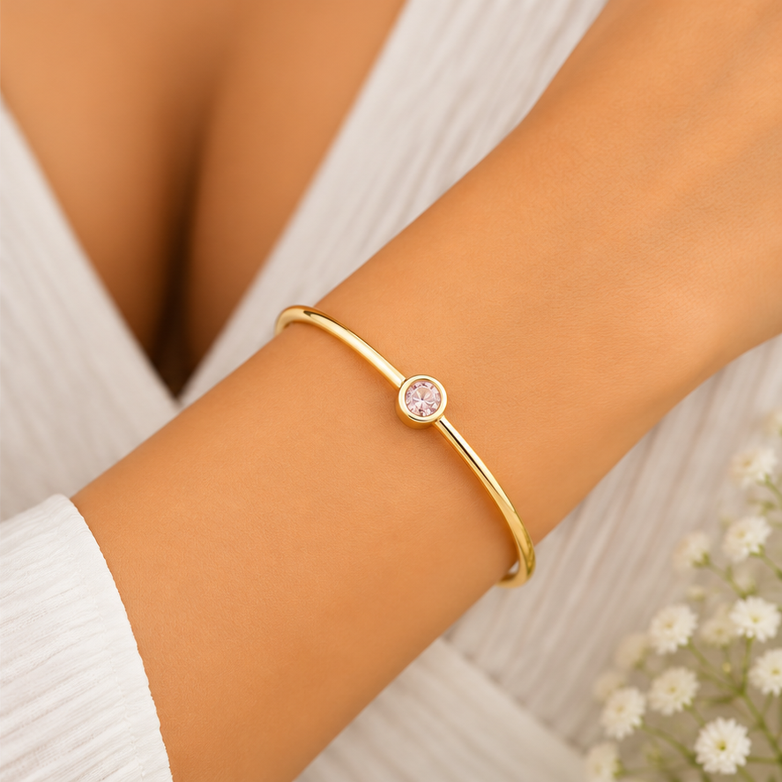 Blush Pink Solitaire Gold Tone Kada