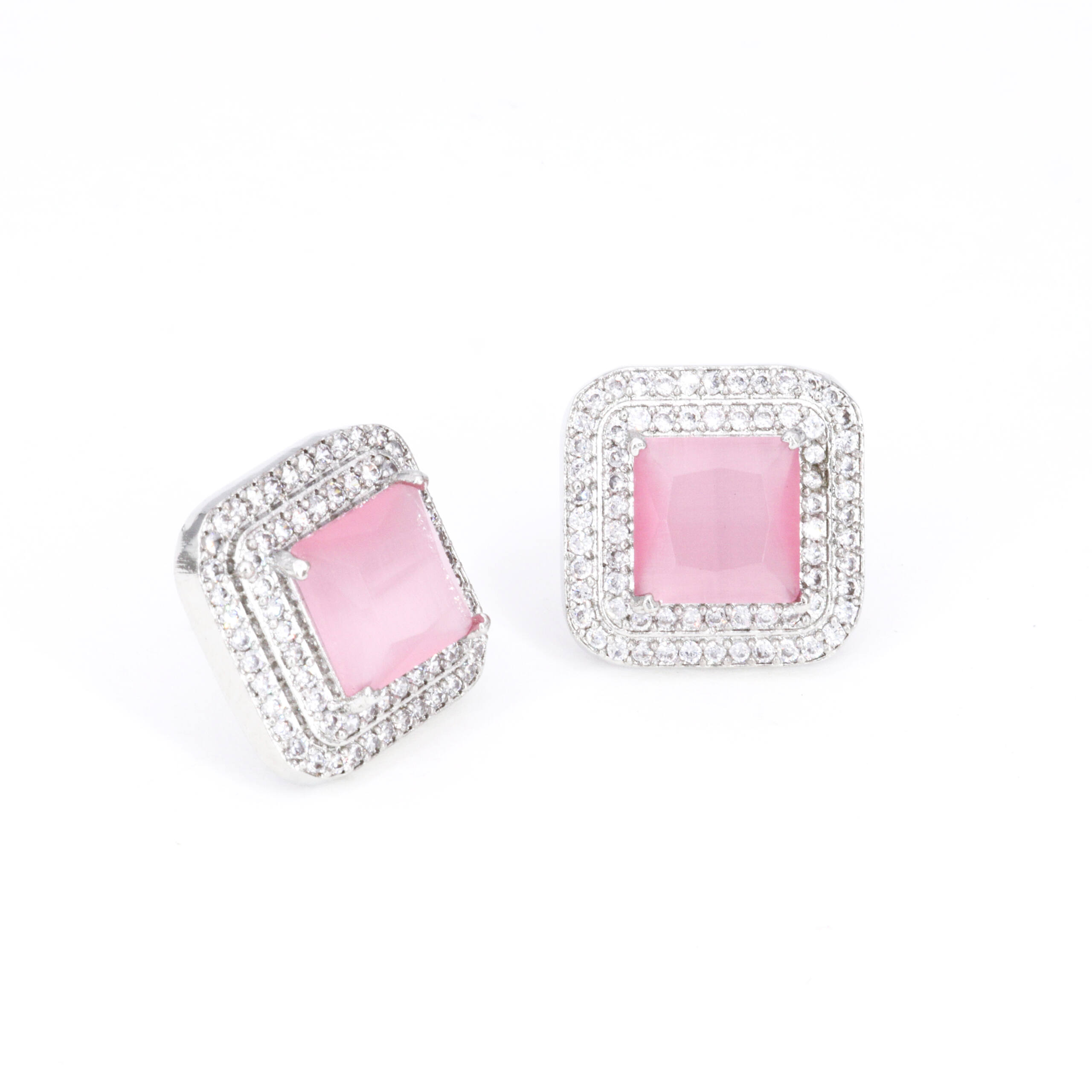 Blush Pink Square Halo Studs