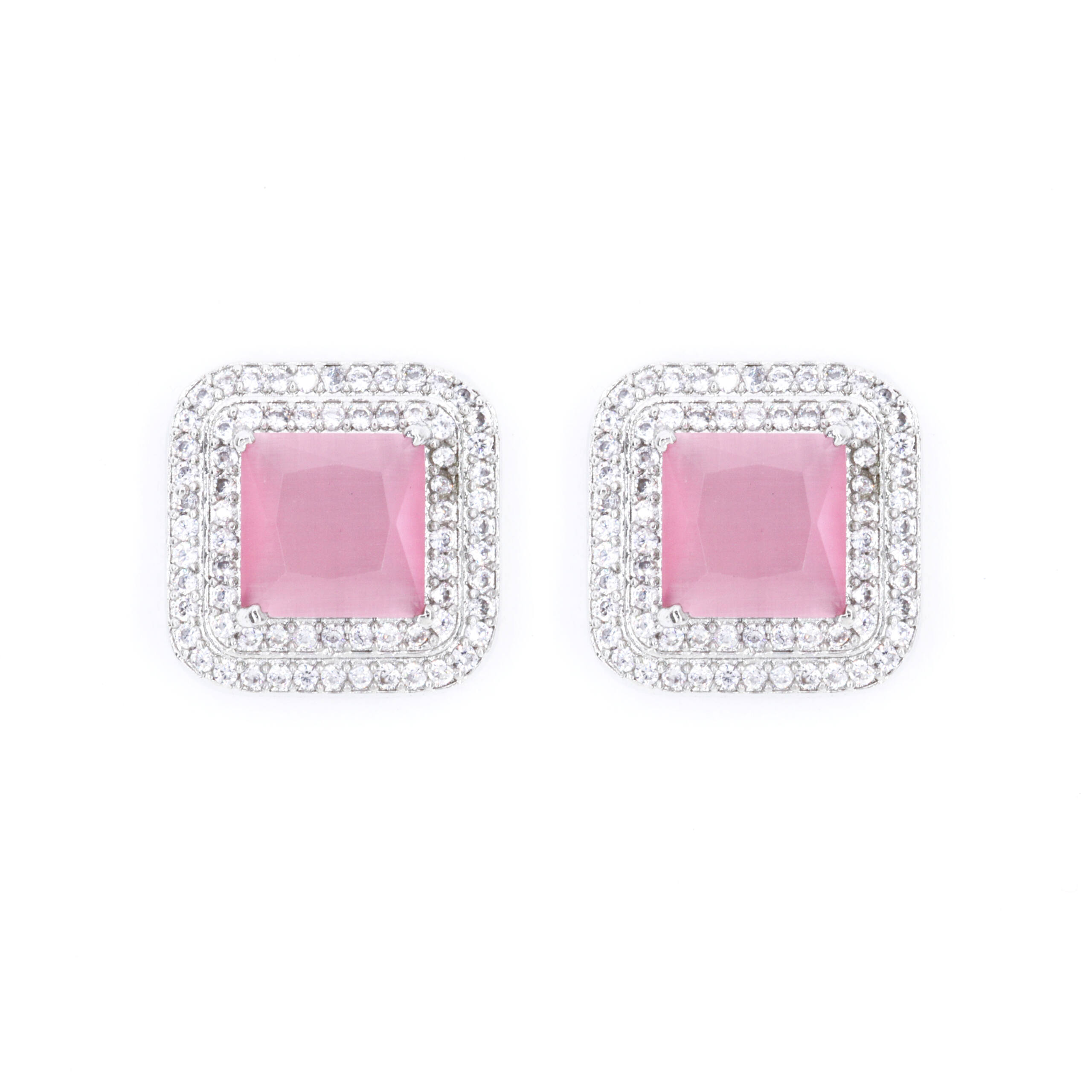 Blush Pink Square Halo Studs