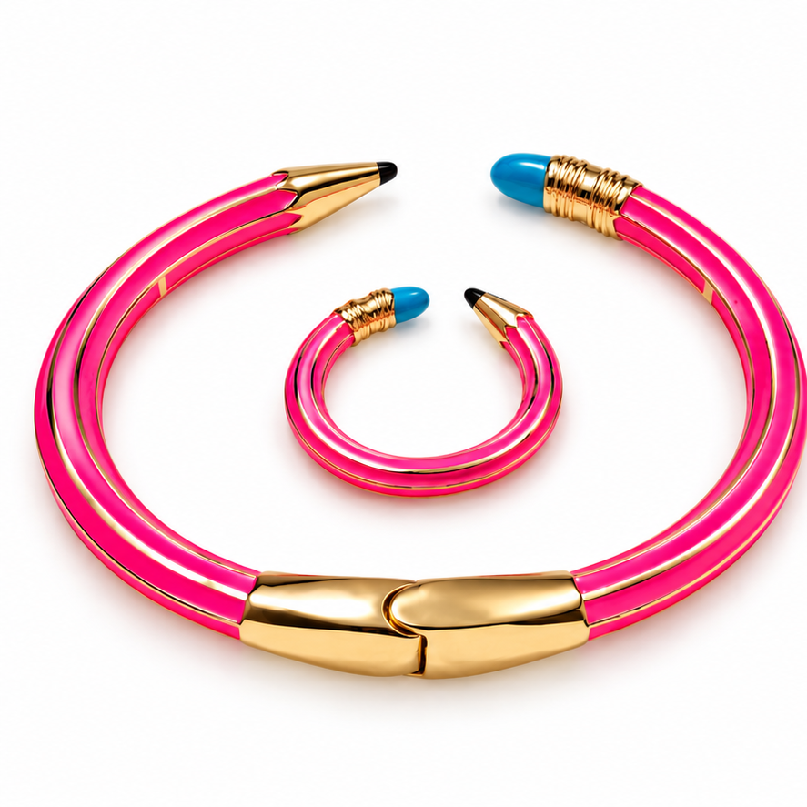 Bright Pink Spiral Gold Tone Kada