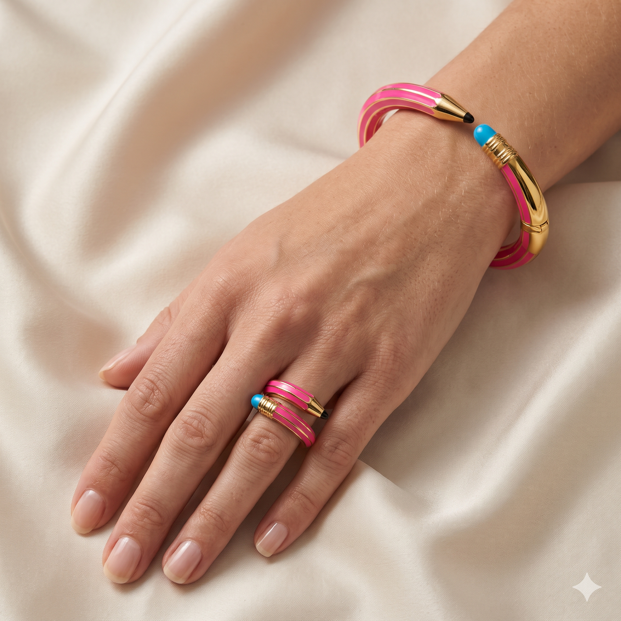 Bright Pink Spiral Gold Tone Kada