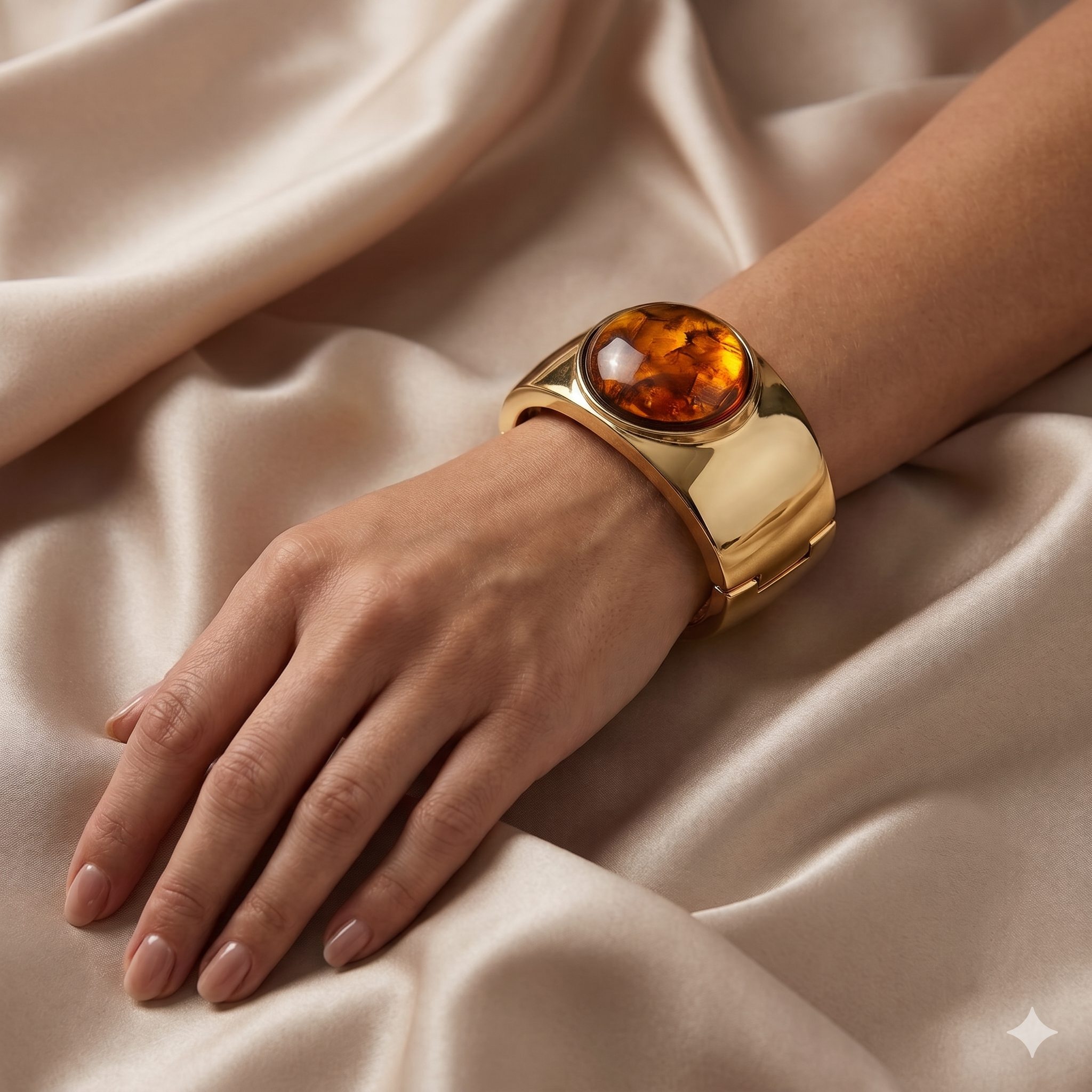 Classic Amber Stone Gold Tone Kada