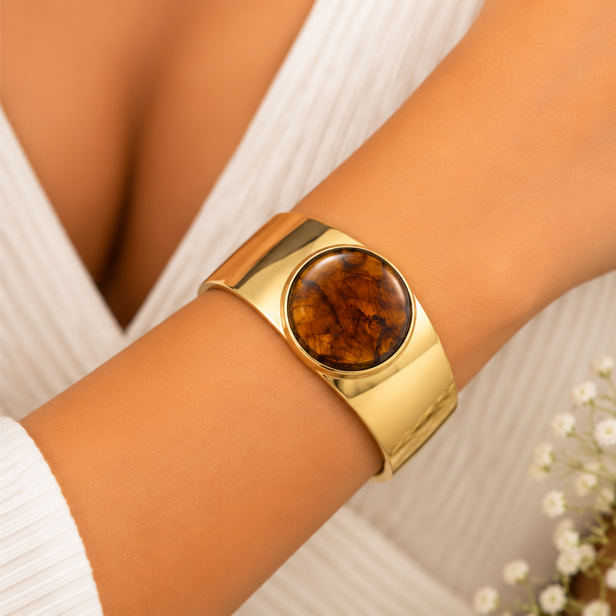 Classic Amber Stone Gold Tone Kada