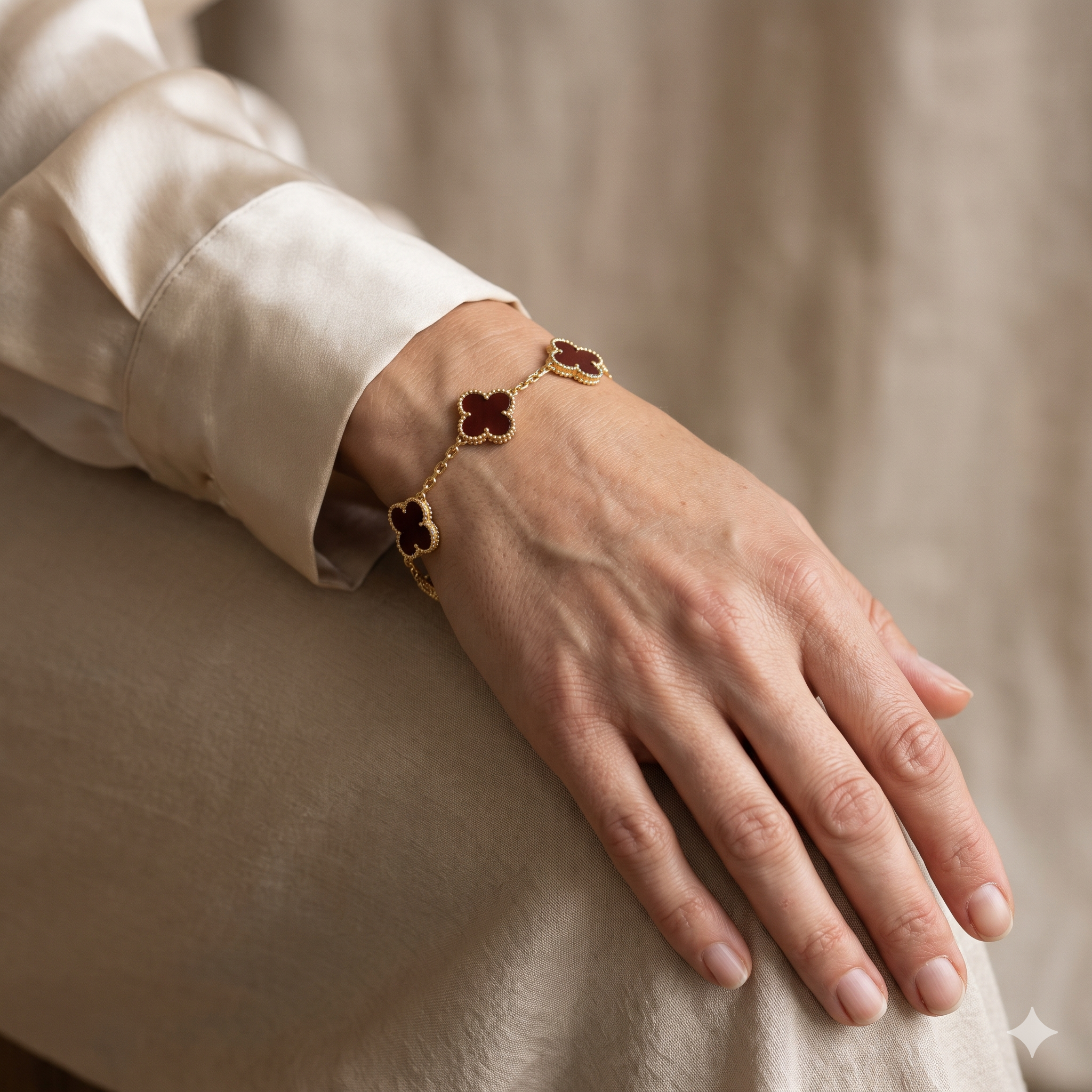 Classic Brown Clover Gold Tone Bracelet
