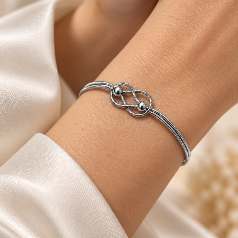 Classic Infinity Knot Silver Tone Bracelet