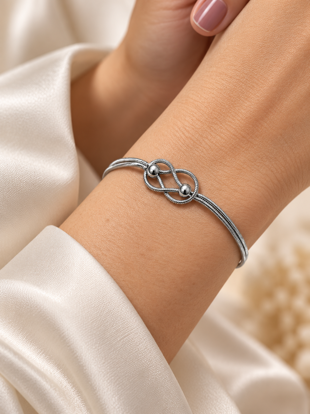 Classic Infinity Knot Silver Tone Bracelet