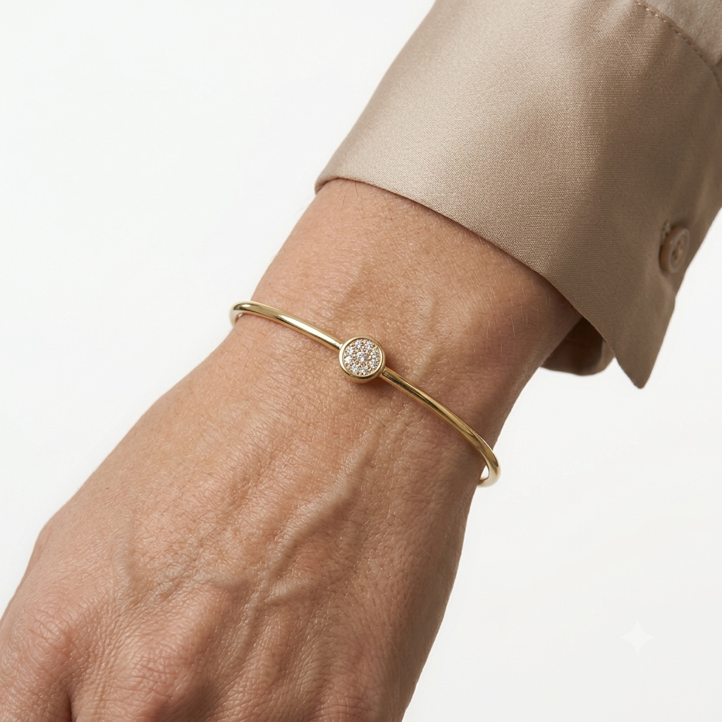Classic White Solitaire Gold Tone Kada