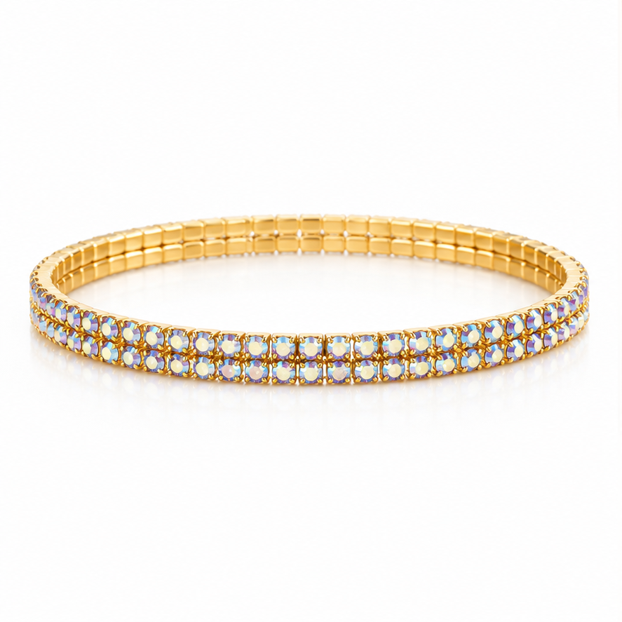 Double Line Crystal Gold Tone Kada