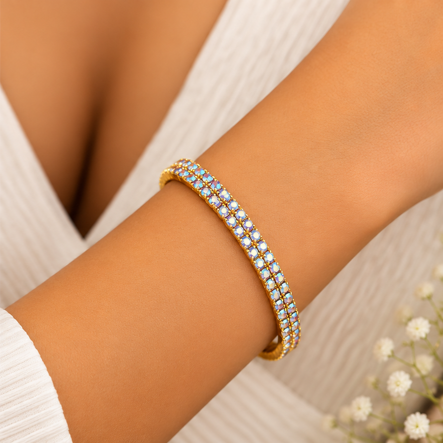 Double Line Crystal Gold Tone Kada