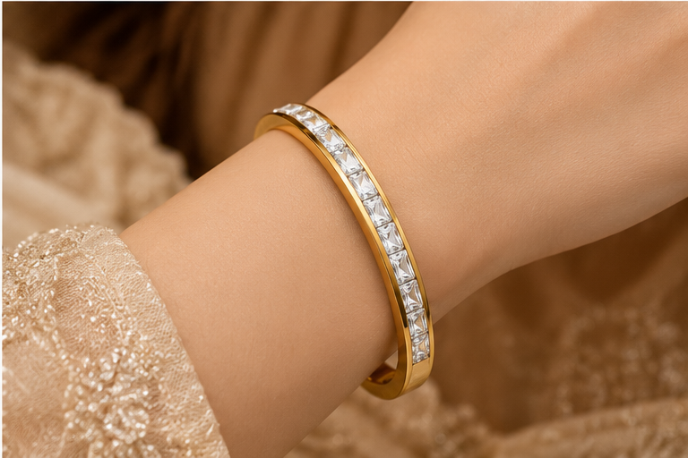 Dual Line Sparkle Gold Tone Kada