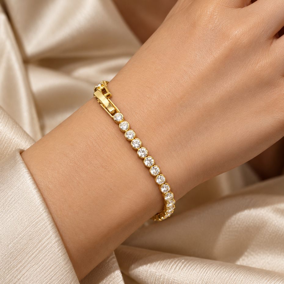 Elegant Floral Stone Gold Tone Kada