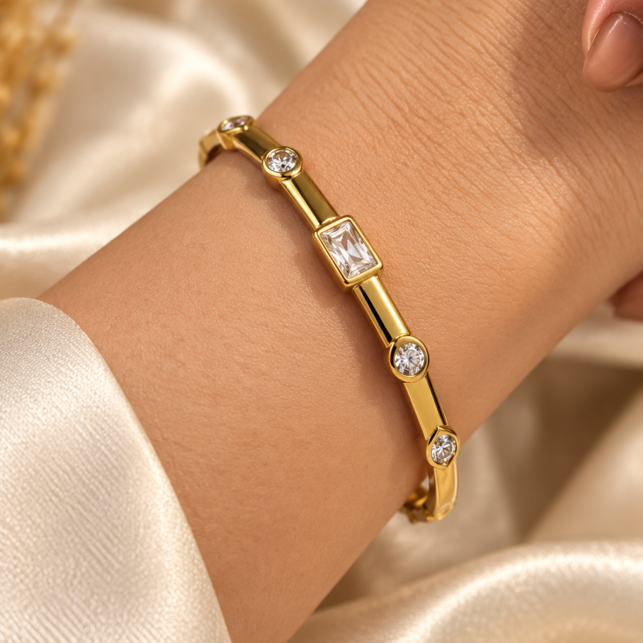 Elegant Gold Tone AD Style Kada