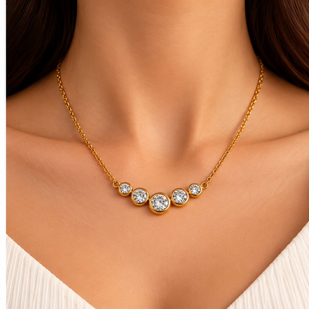 Elegant Gold Tone Floral Charm Necklace