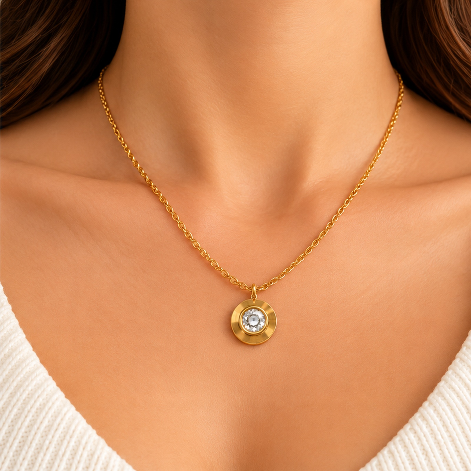 Elegant Round Gold Tone Charm Necklace