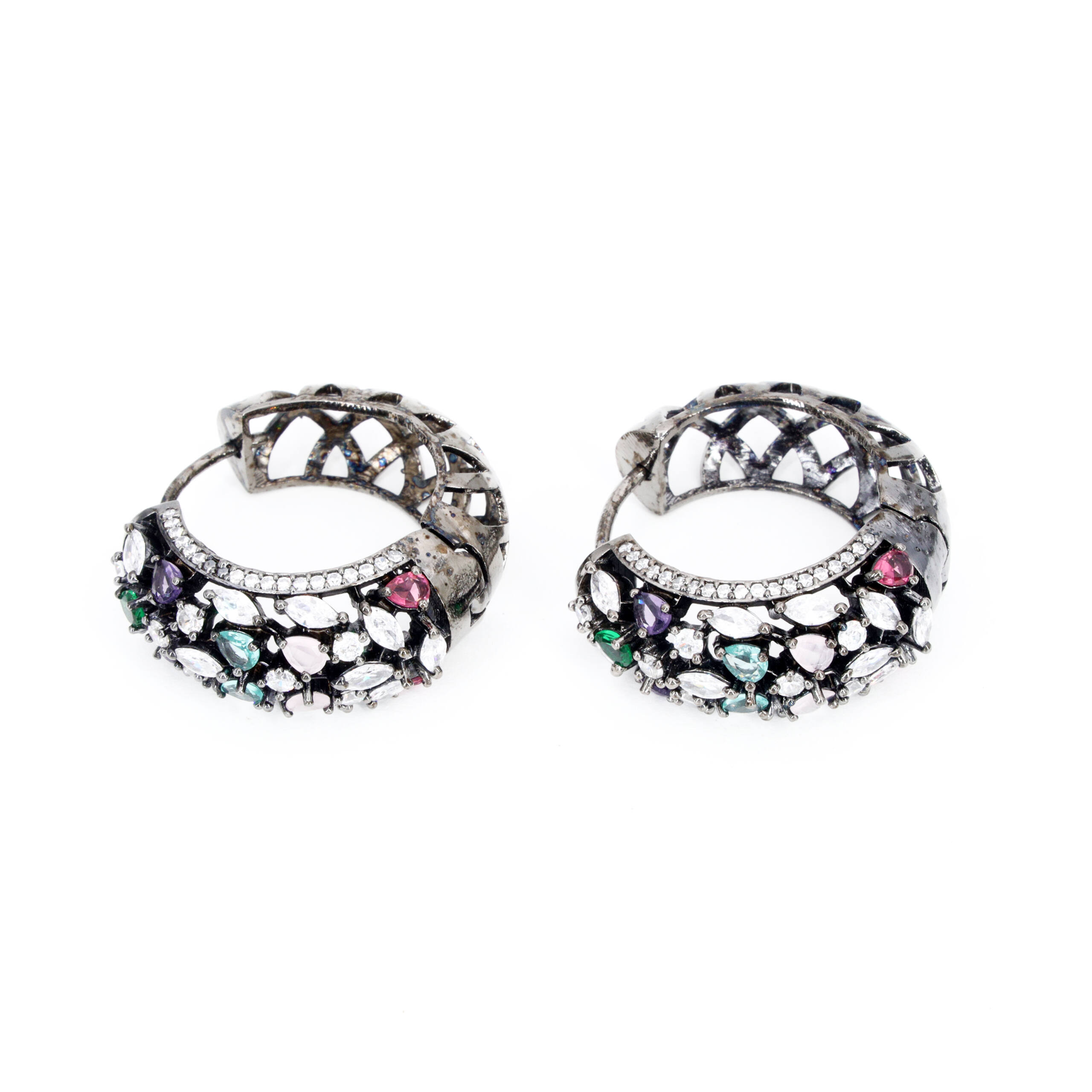Emerald Accent Silver Filigree Earrings