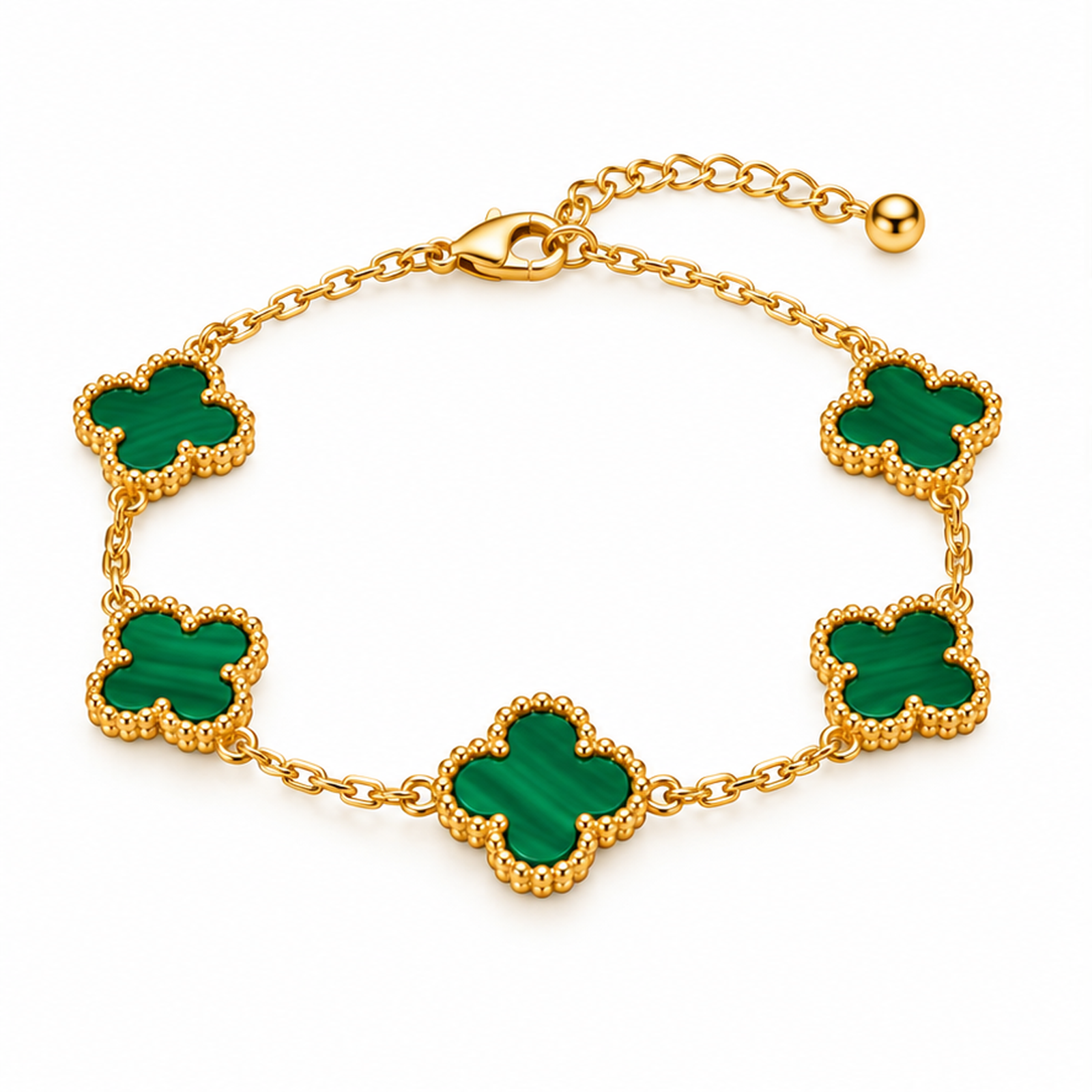 Emerald Green Clover Gold Tone Bracelet