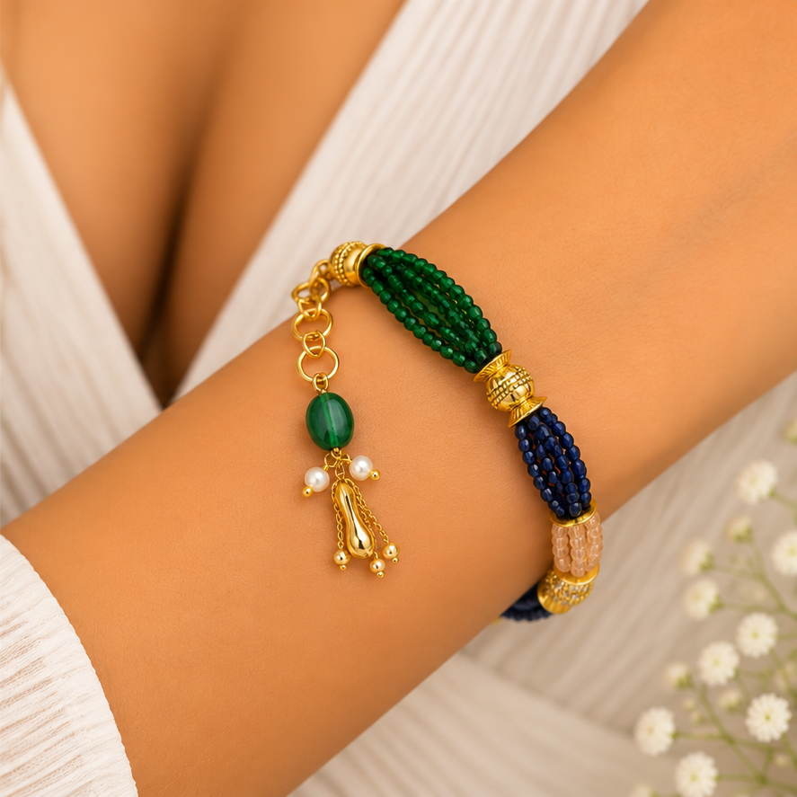 Emerald Green Navy Blue Designer Bracelet