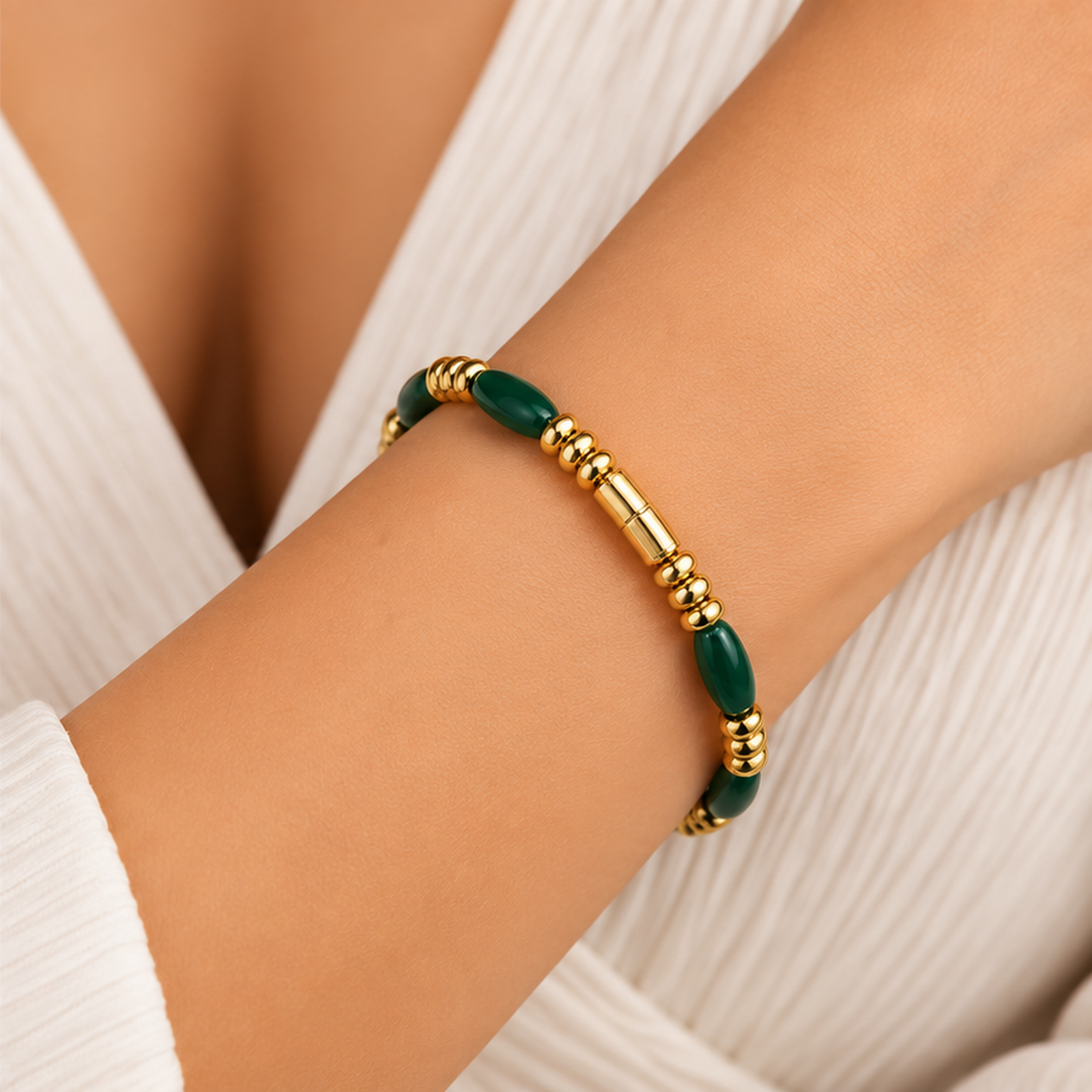 Emerald Green Twist Gold Tone Bracelet
