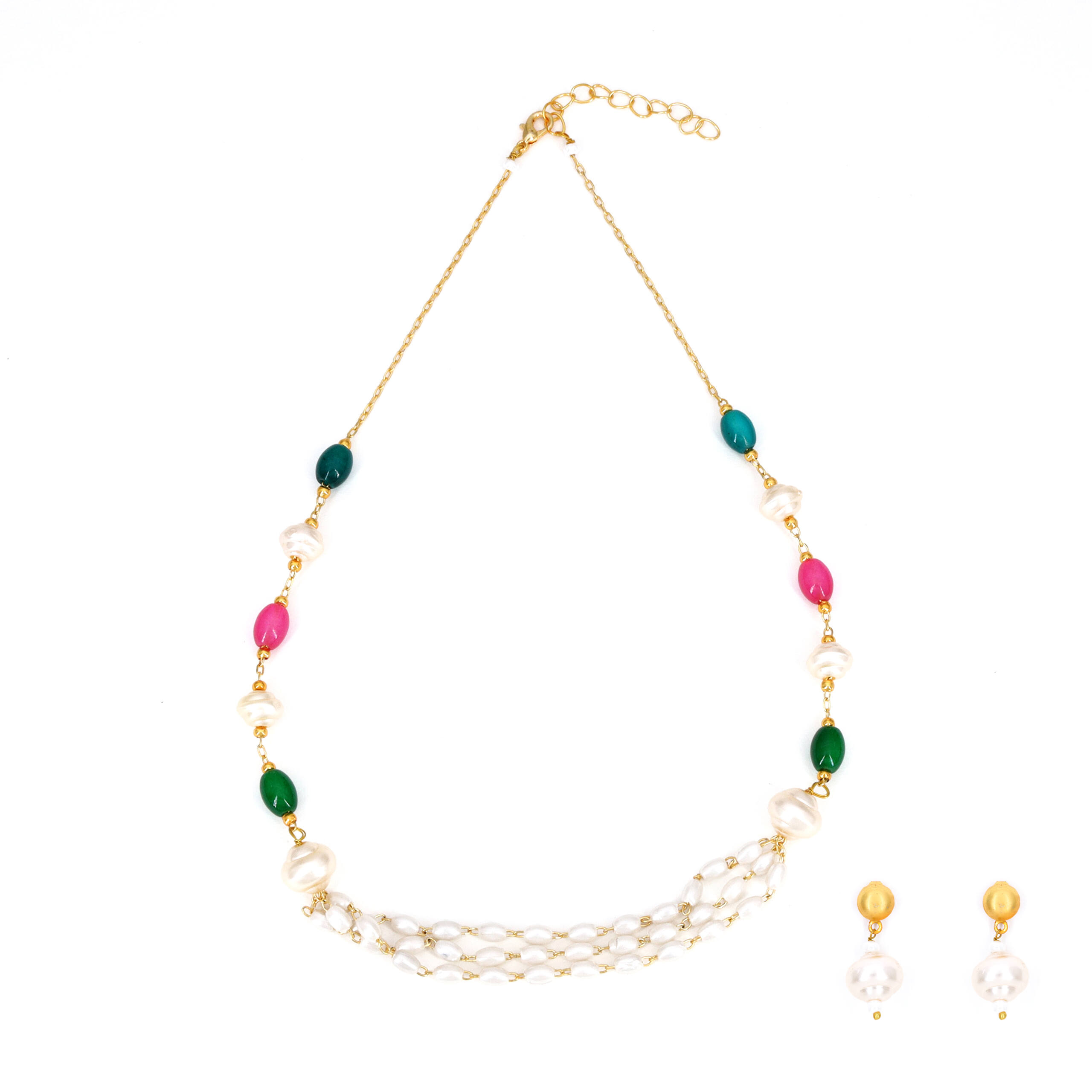 Emerald Moti Minimal Necklace Set