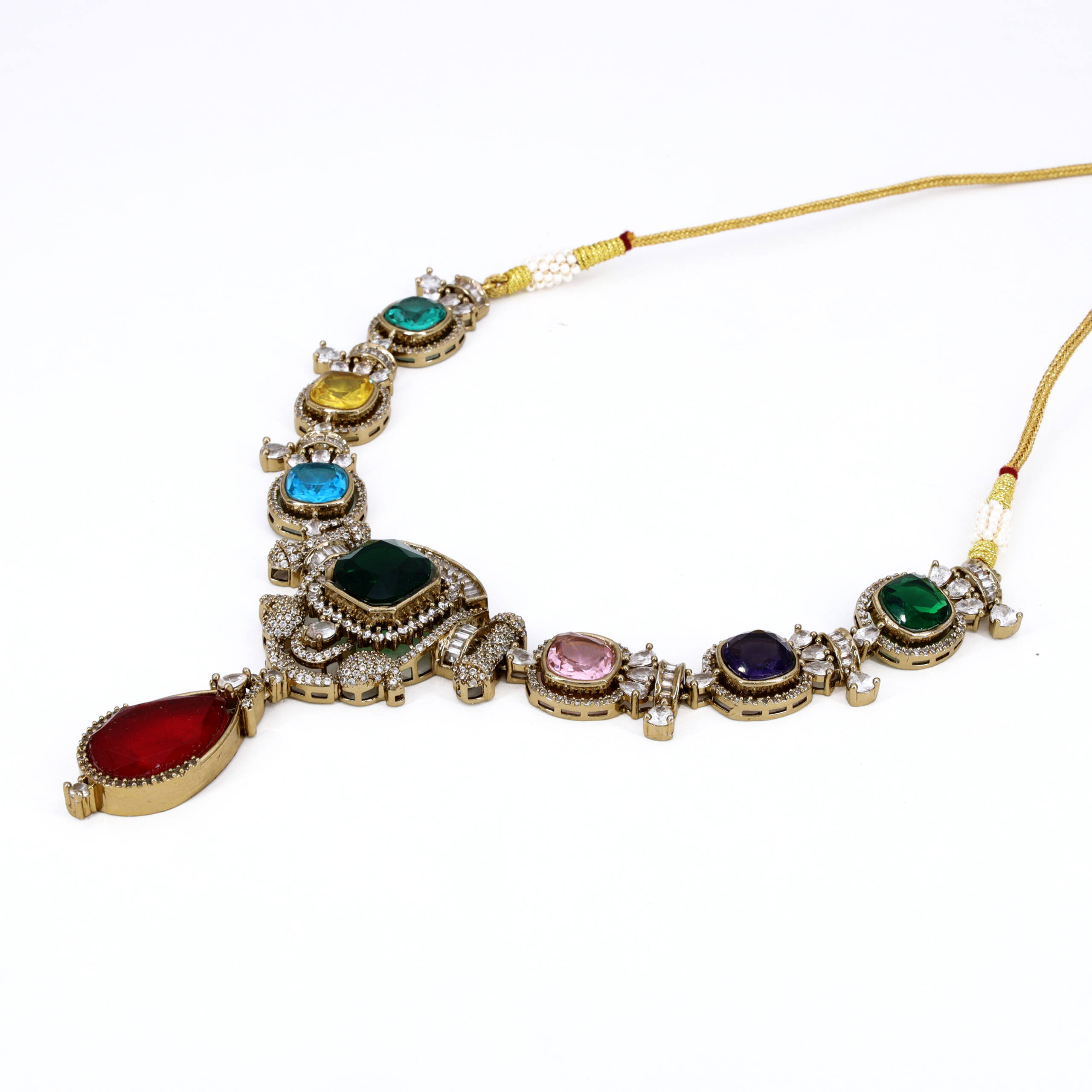 Emerald Ruby Gold-Tone Necklace Set