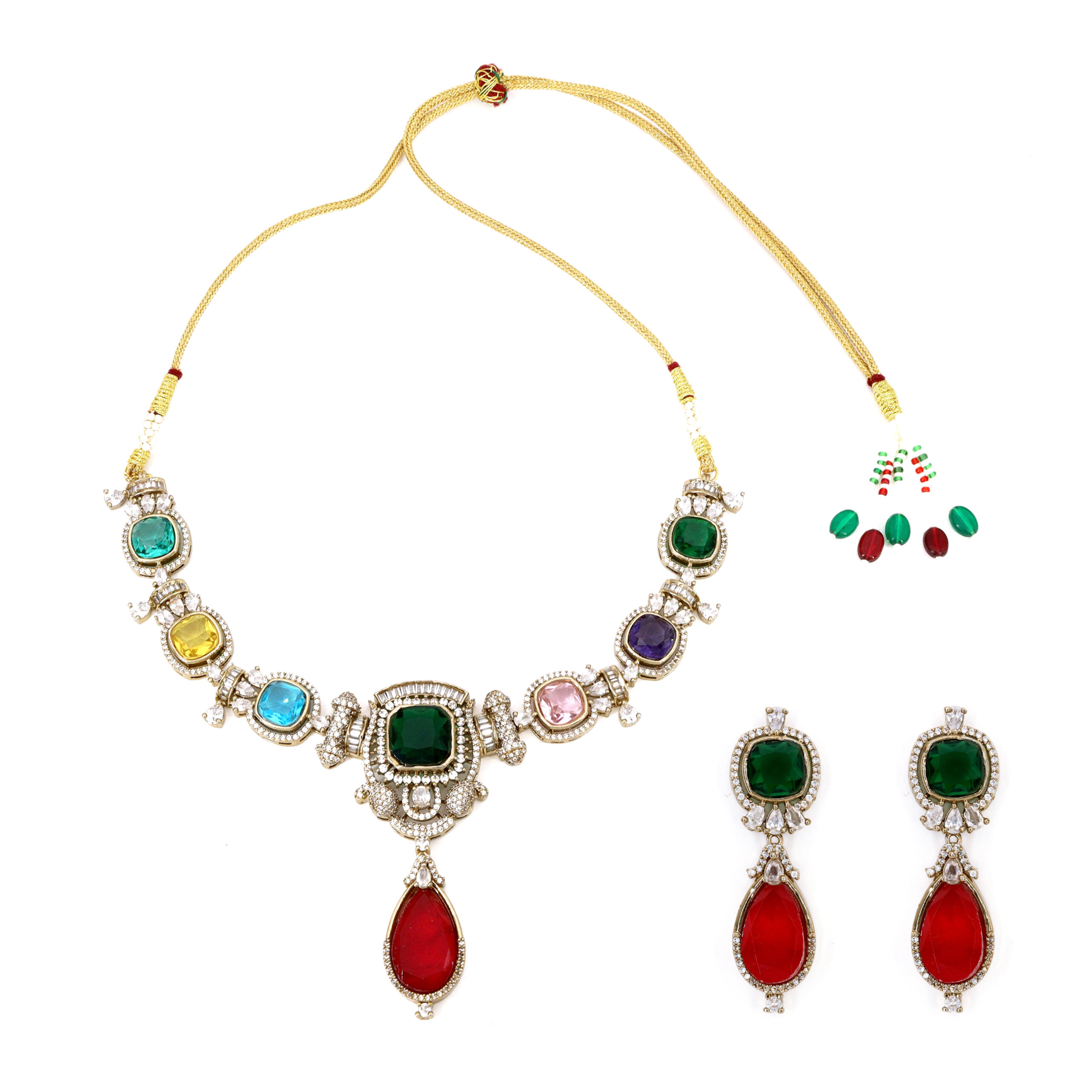 Emerald Ruby Gold-Tone Necklace Set