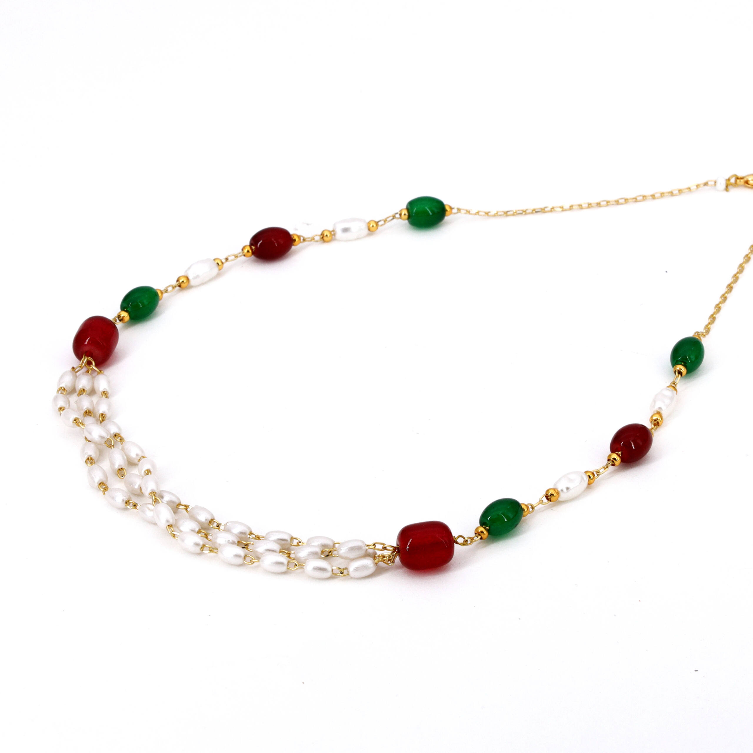 Emerald Ruby Moti Necklace Set