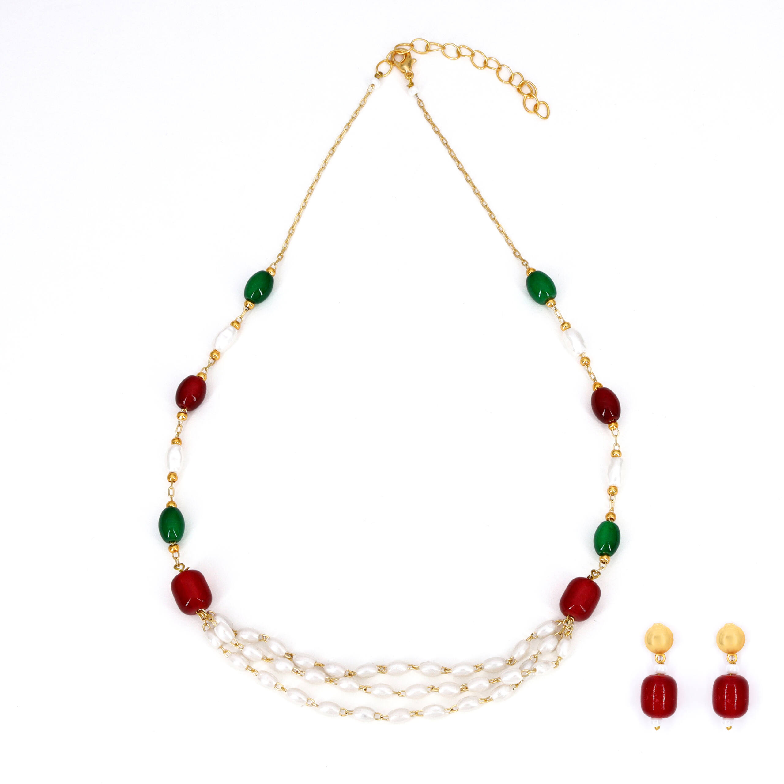 Emerald Ruby Moti Necklace Set