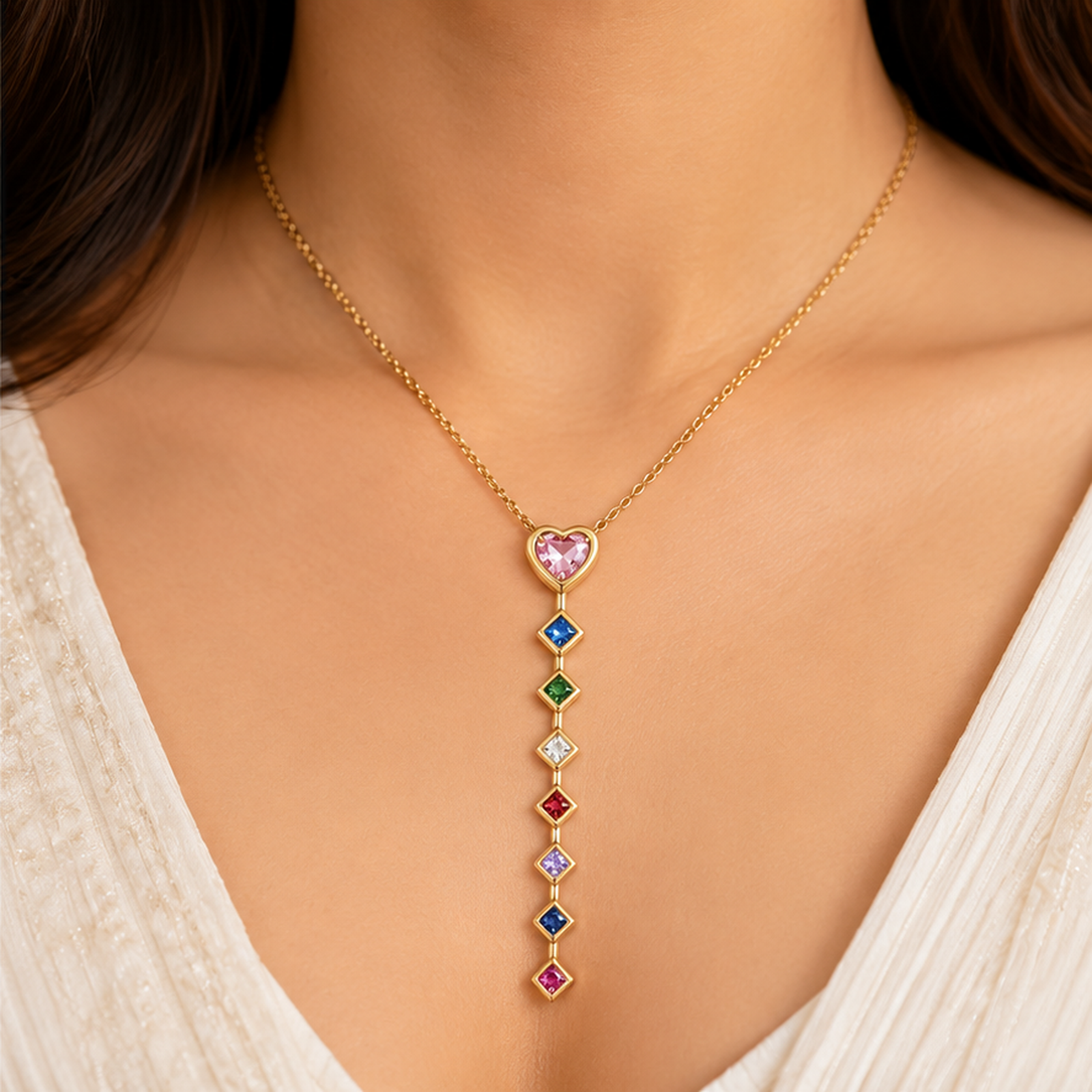 Gold Tone Long Drop Designer Necklace