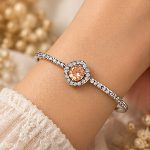 Golden Amber Radiance Halo Charm Link Bracelet
