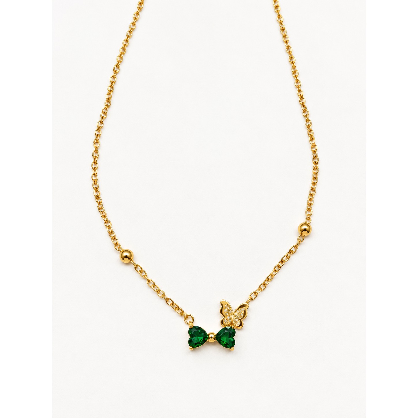 Green Stone Gold Tone Delicate Necklace