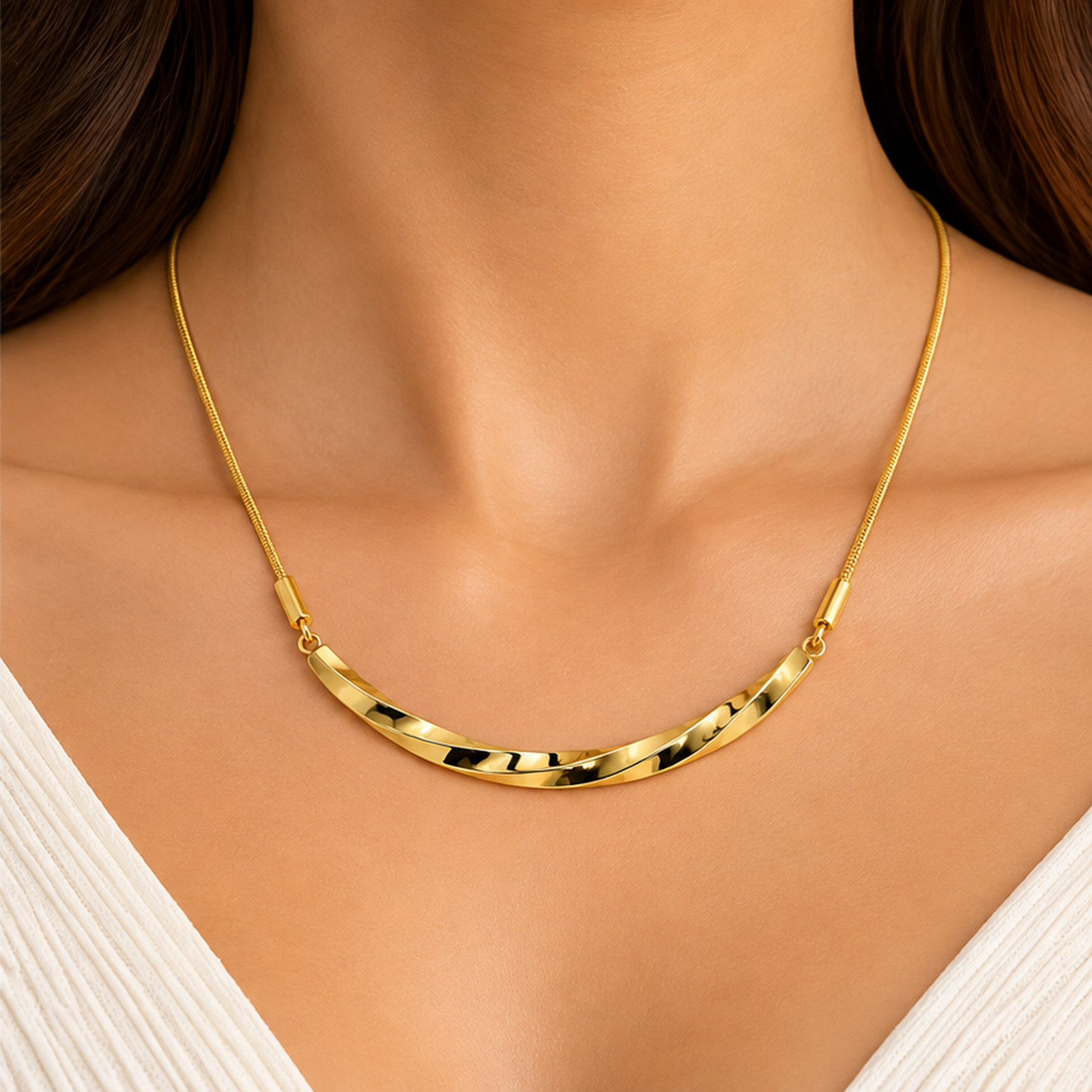 Green Stone Gold Tone Necklace