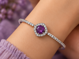 Imperial Amethyst Eclipse Halo Charm Link Bracelet