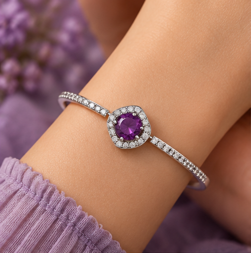 Imperial Amethyst Eclipse Halo Charm Link Bracelet