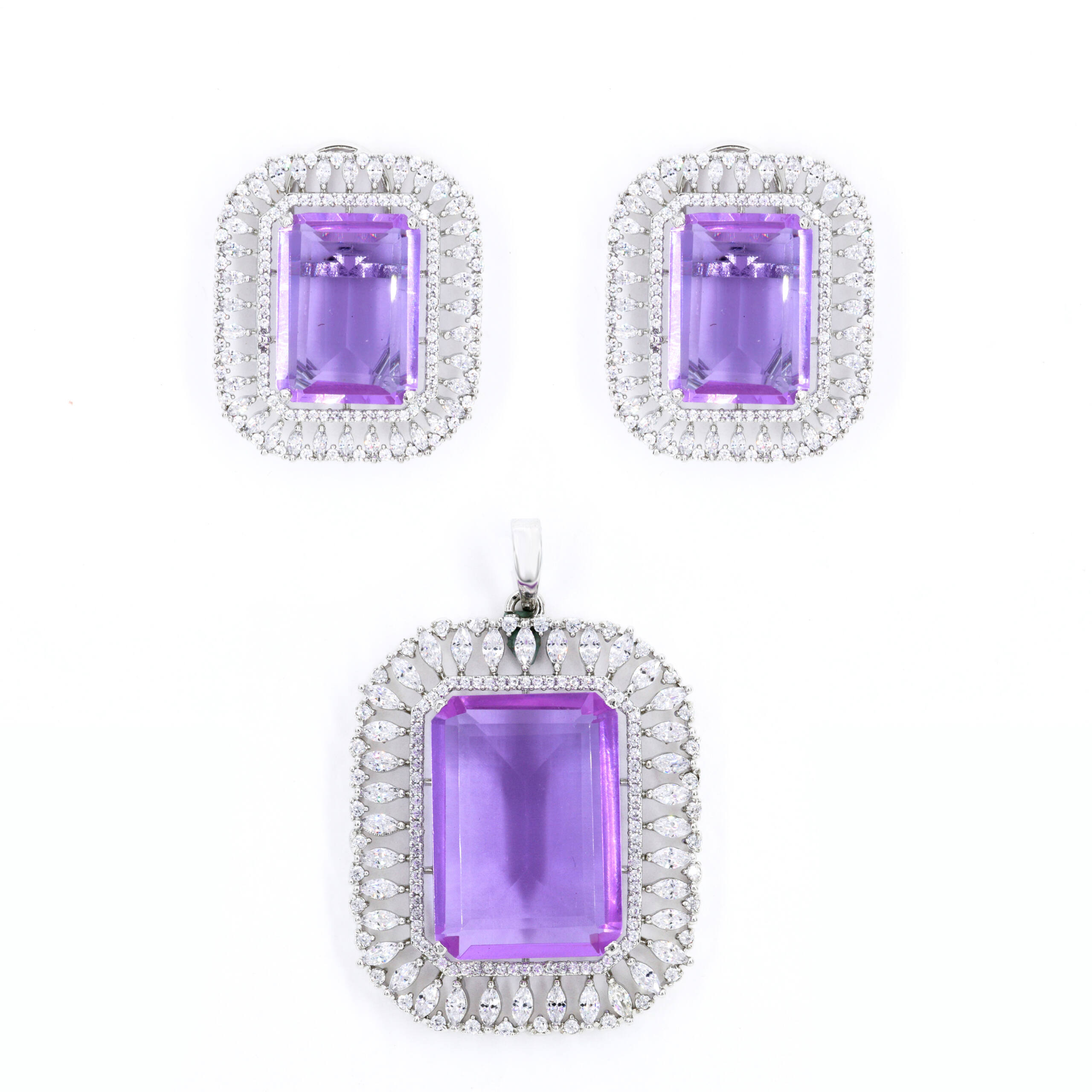 Lavender Halo Pendant Earring Set
