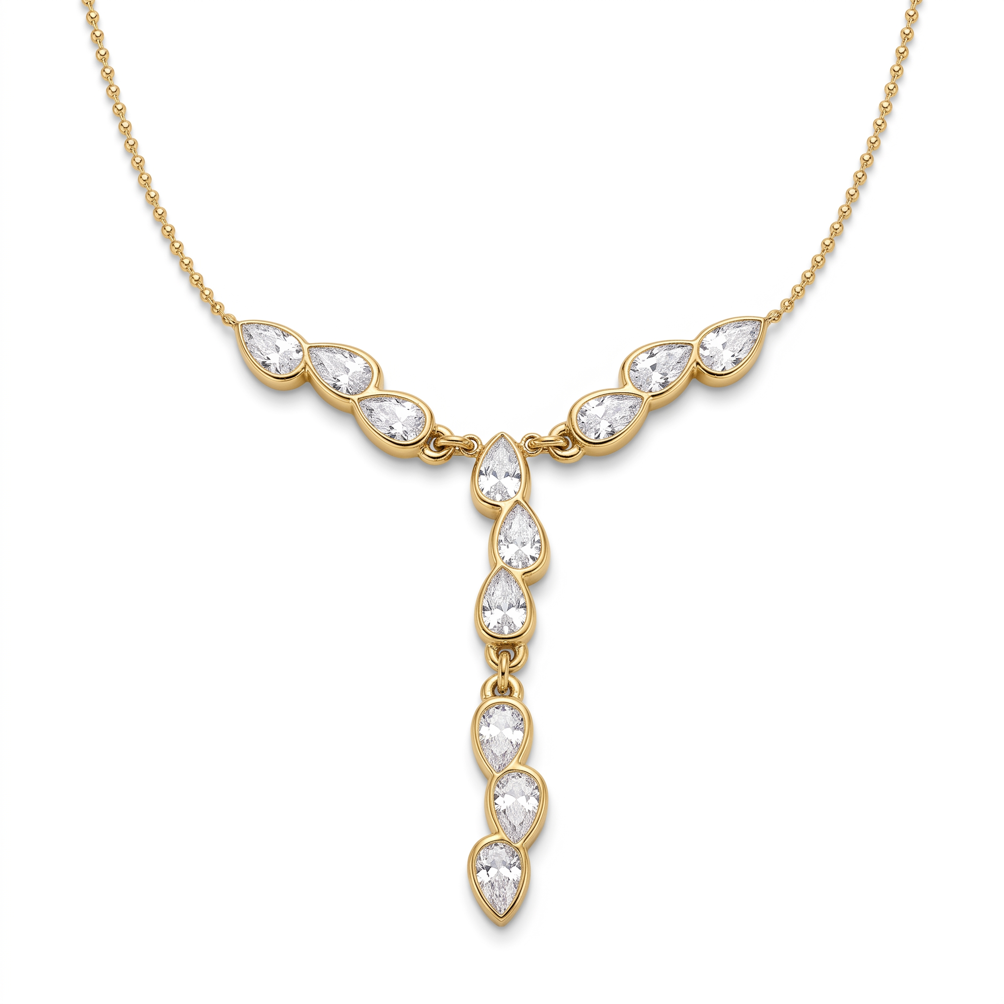 Long Drop Gold Tone Designer Necklace