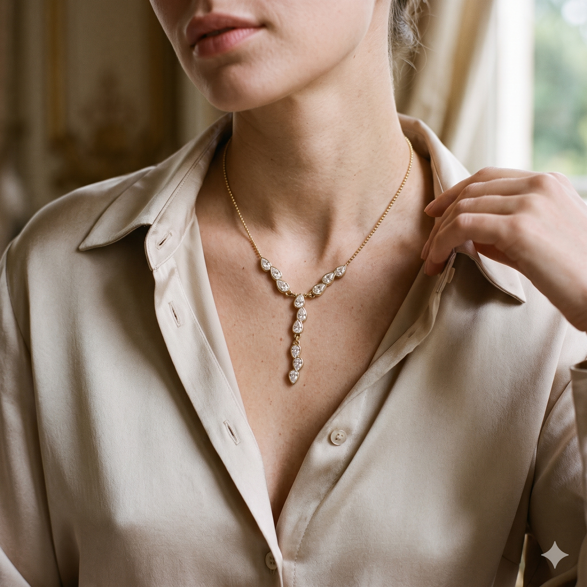 Long Drop Gold Tone Designer Necklace