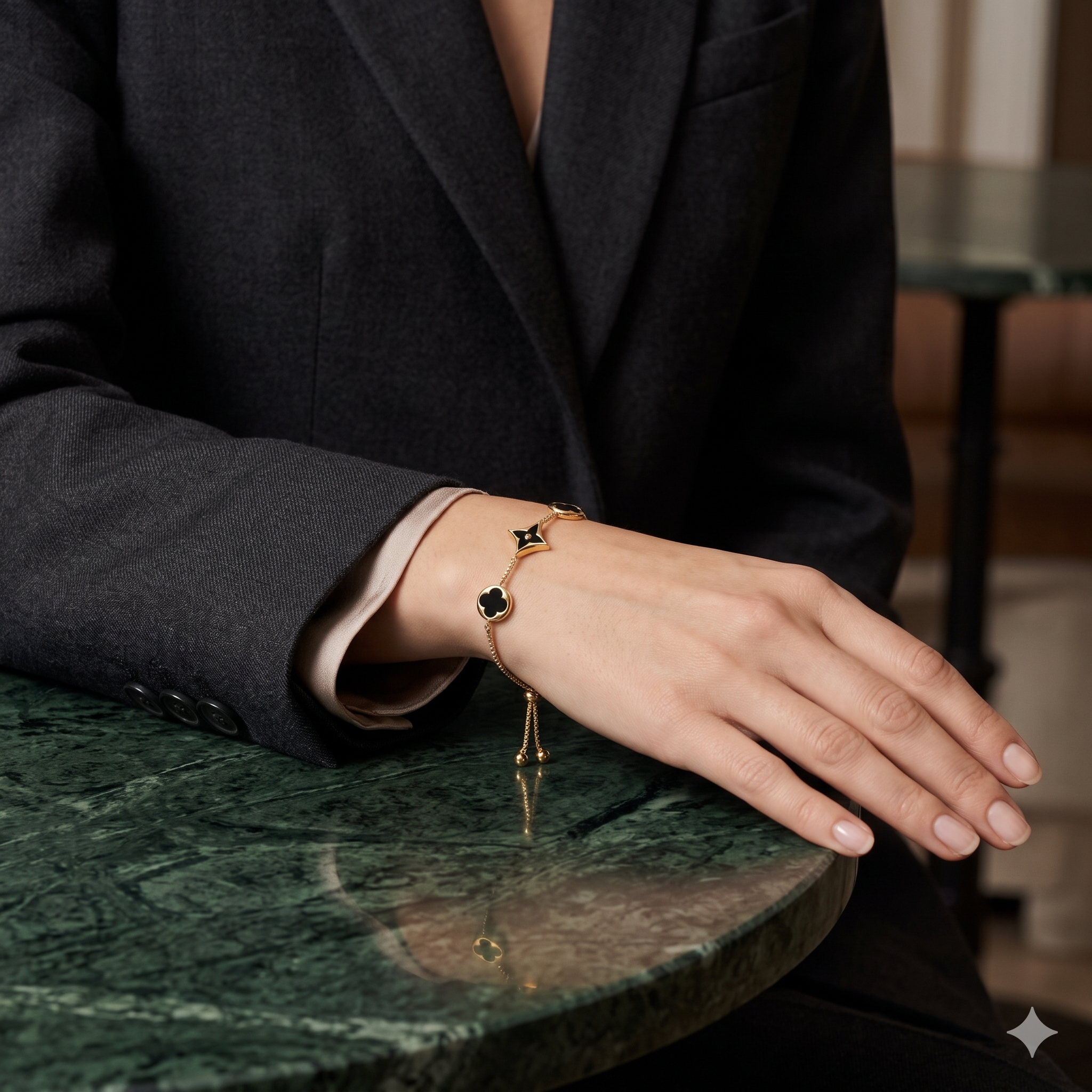 Midnight Black Clover Gold Tone Bracelet