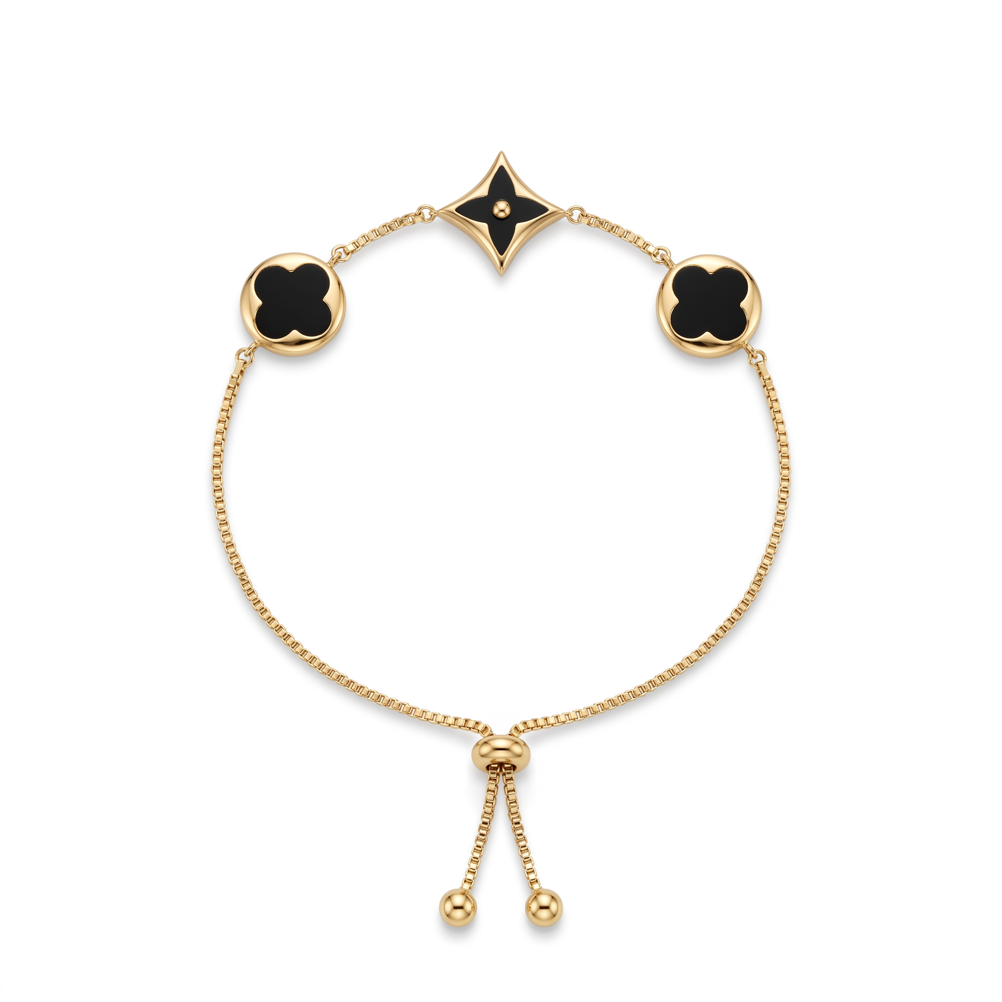 Midnight Black Clover Gold Tone Bracelet