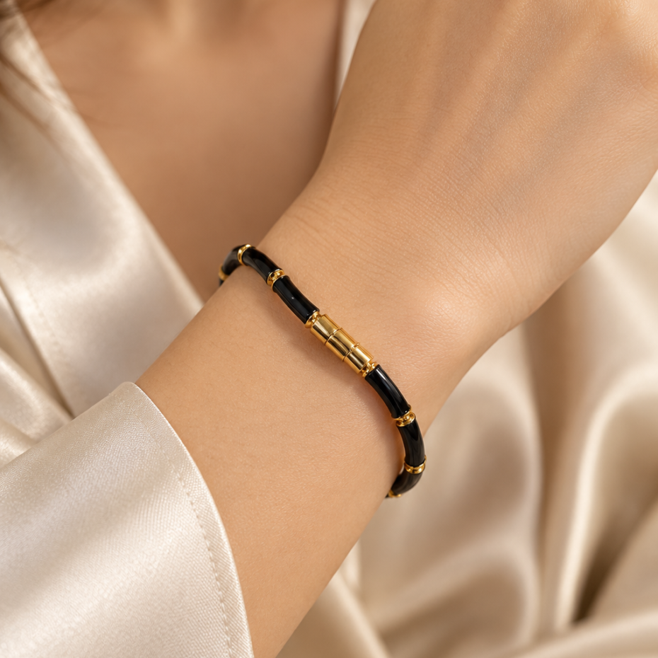 Midnight Black Enamel Gold Tone Bangle