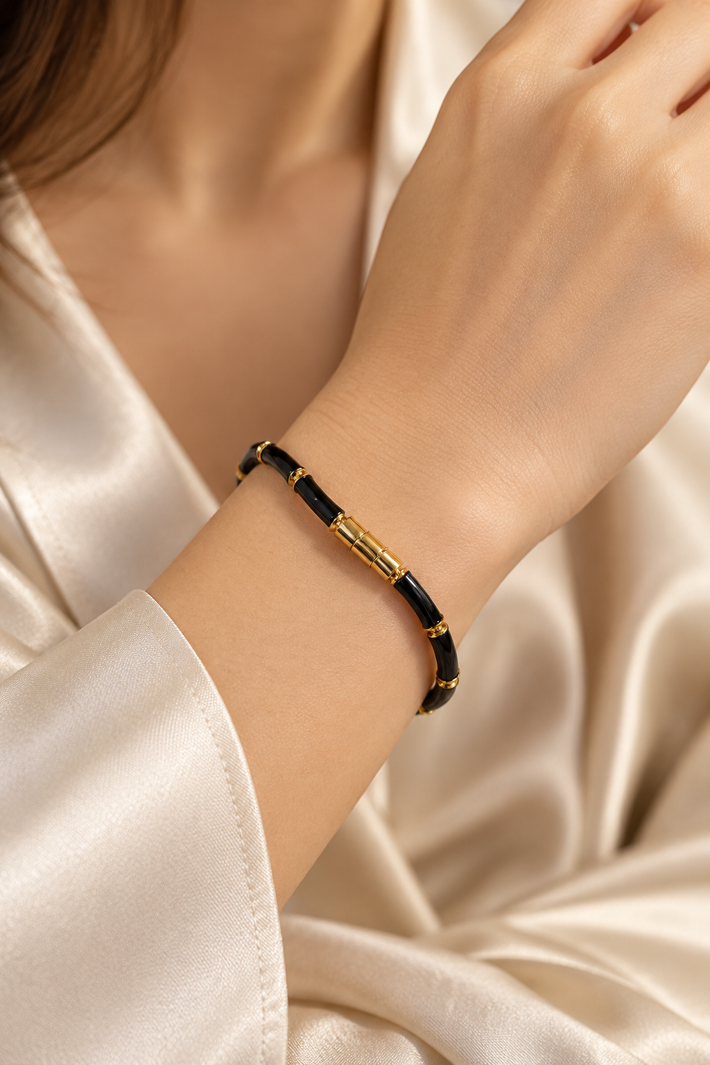Midnight Black Enamel Gold Tone Bangle