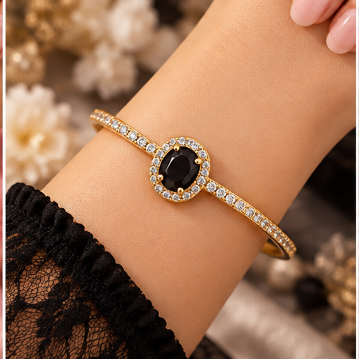 Midnight Black Gold-Tone Charm Bracelet