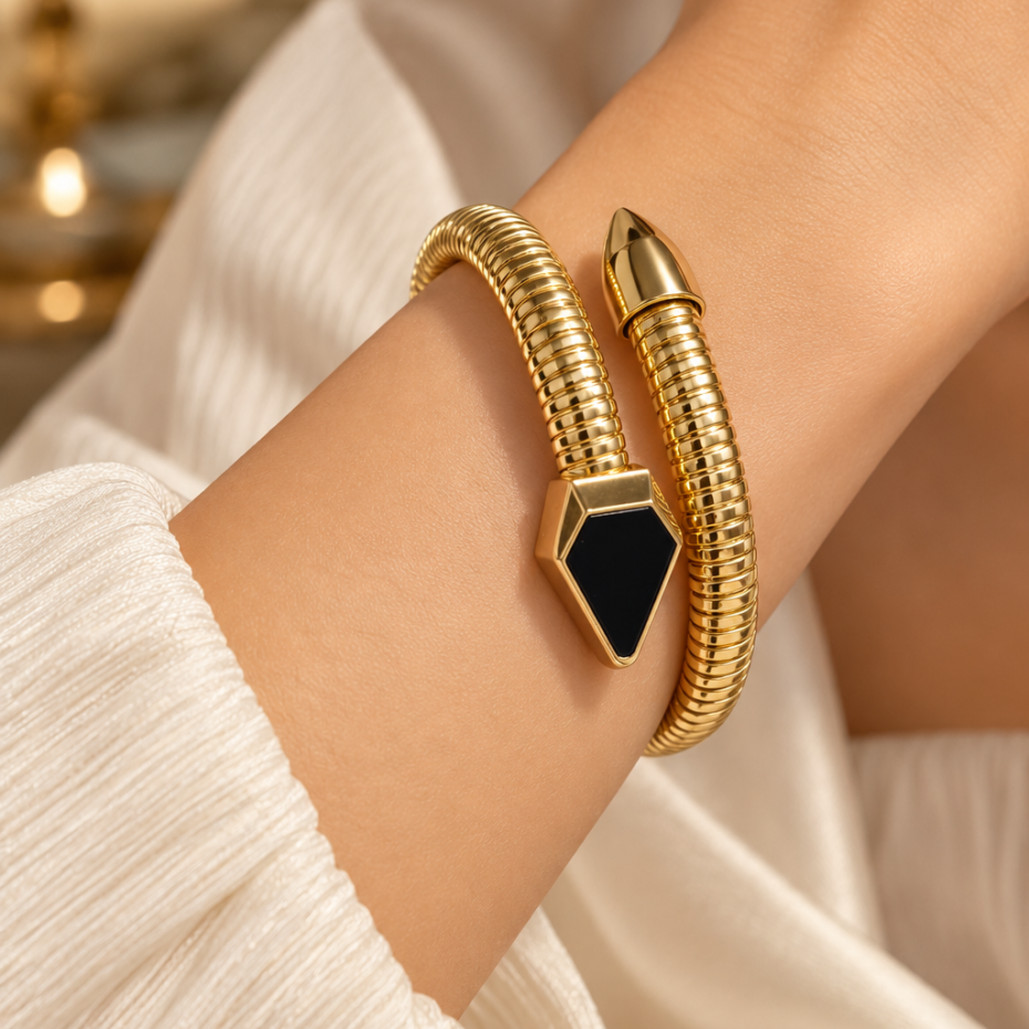 Midnight Black Spiral Gold Tone Kada
