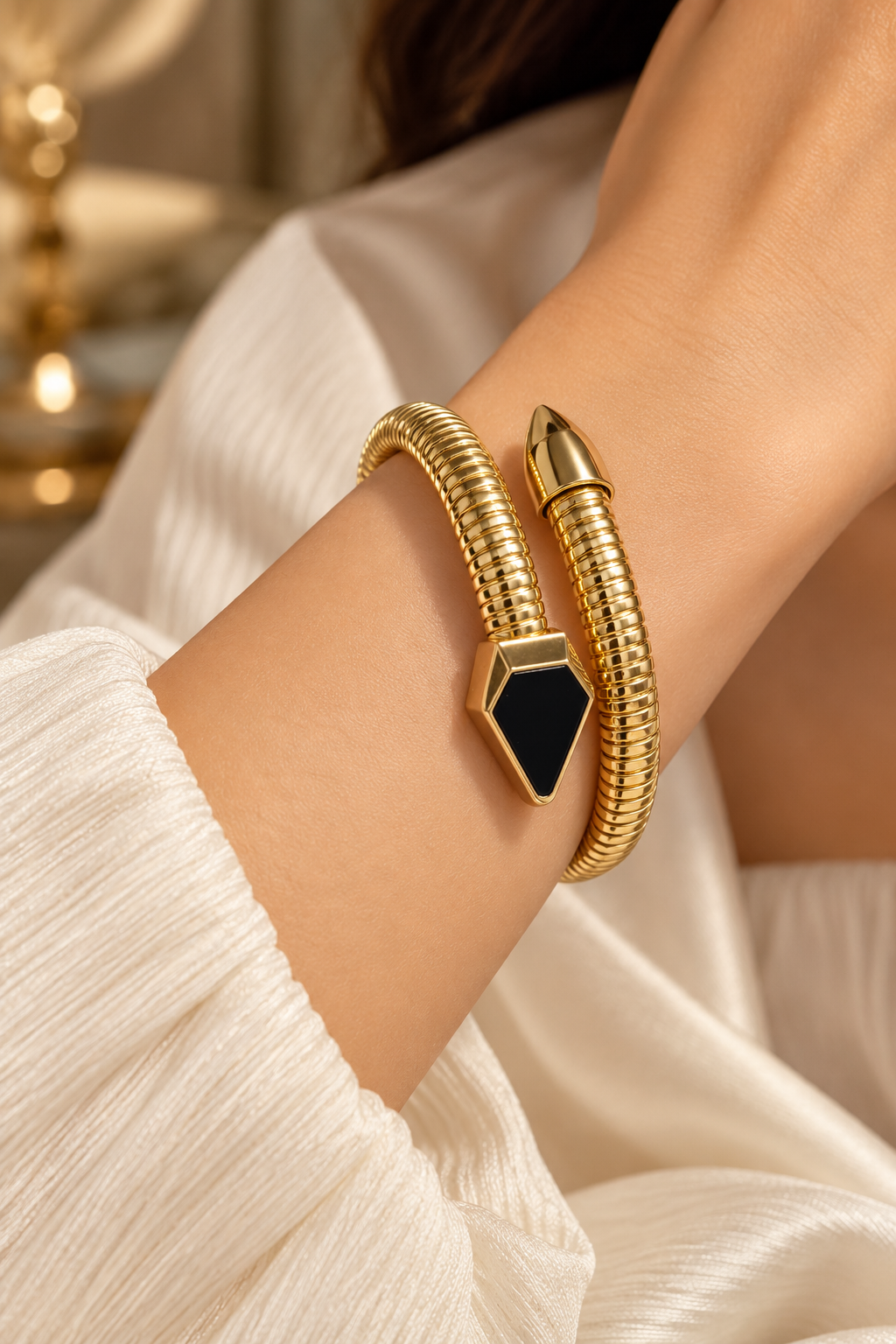 Midnight Black Spiral Gold Tone Kada