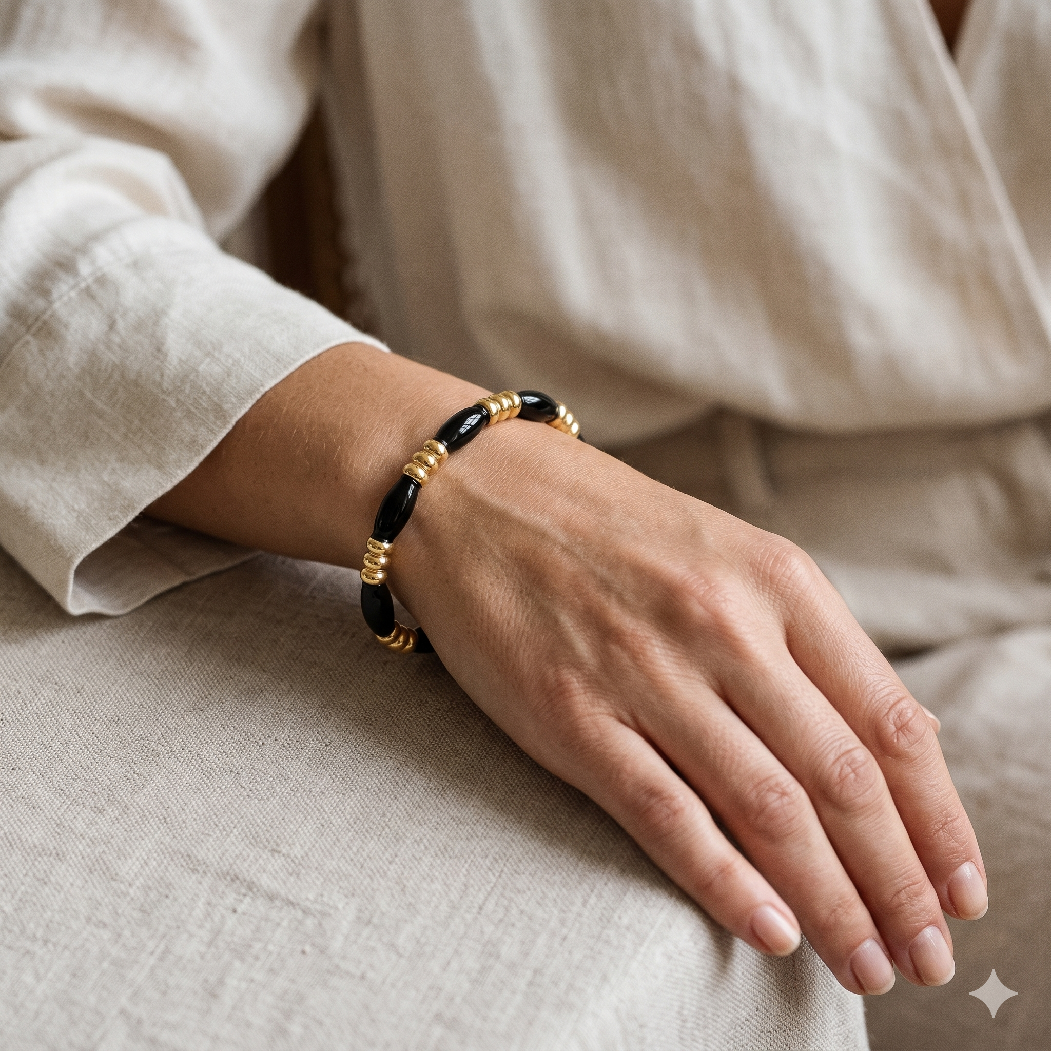 Midnight Black Twist Gold Tone Bracelet