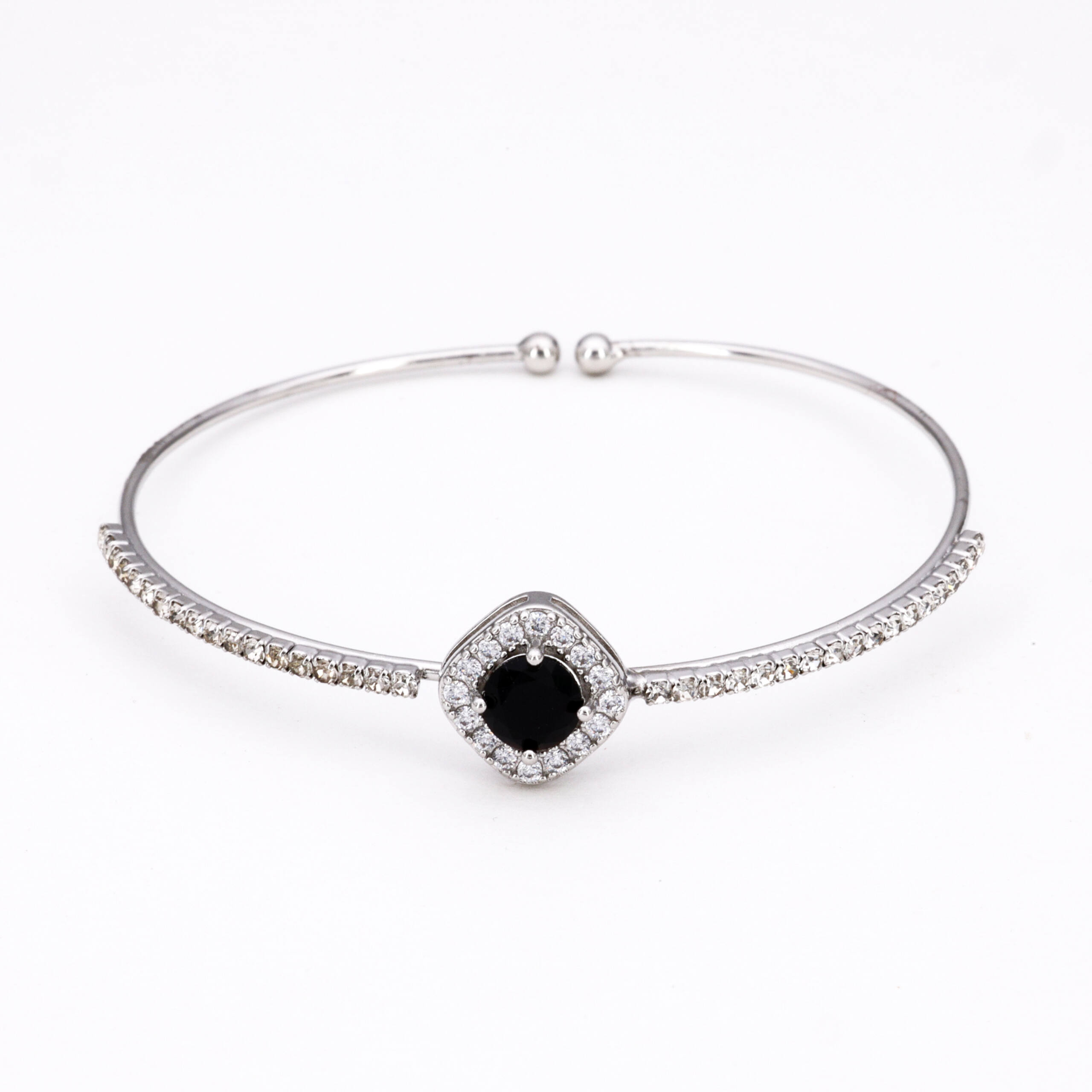Midnight Bloom Silver Halo Charm Link Bracelet