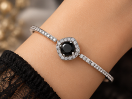 Midnight Bloom Silver Halo Charm Link Bracelet