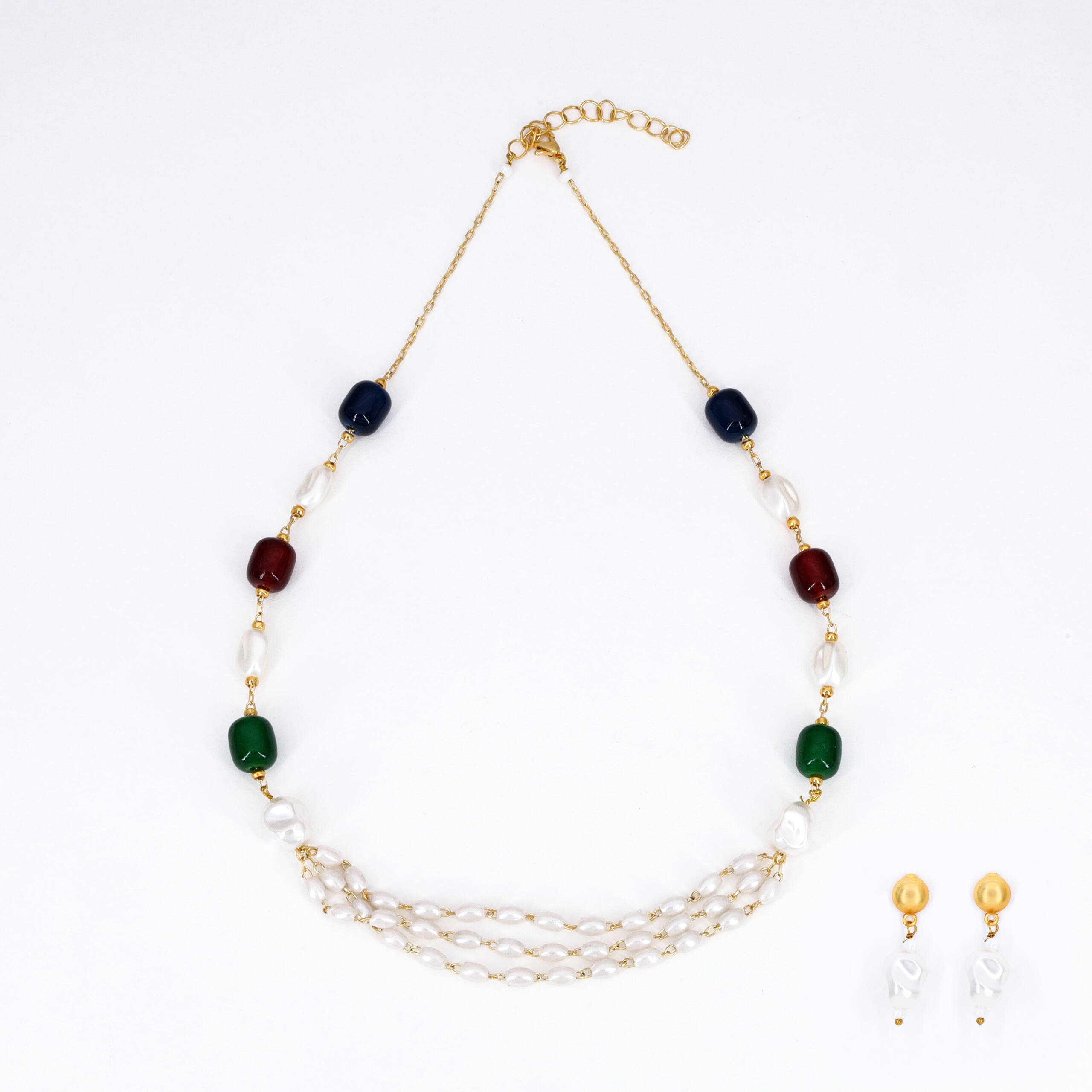 Midnight Green Moti Necklace Set