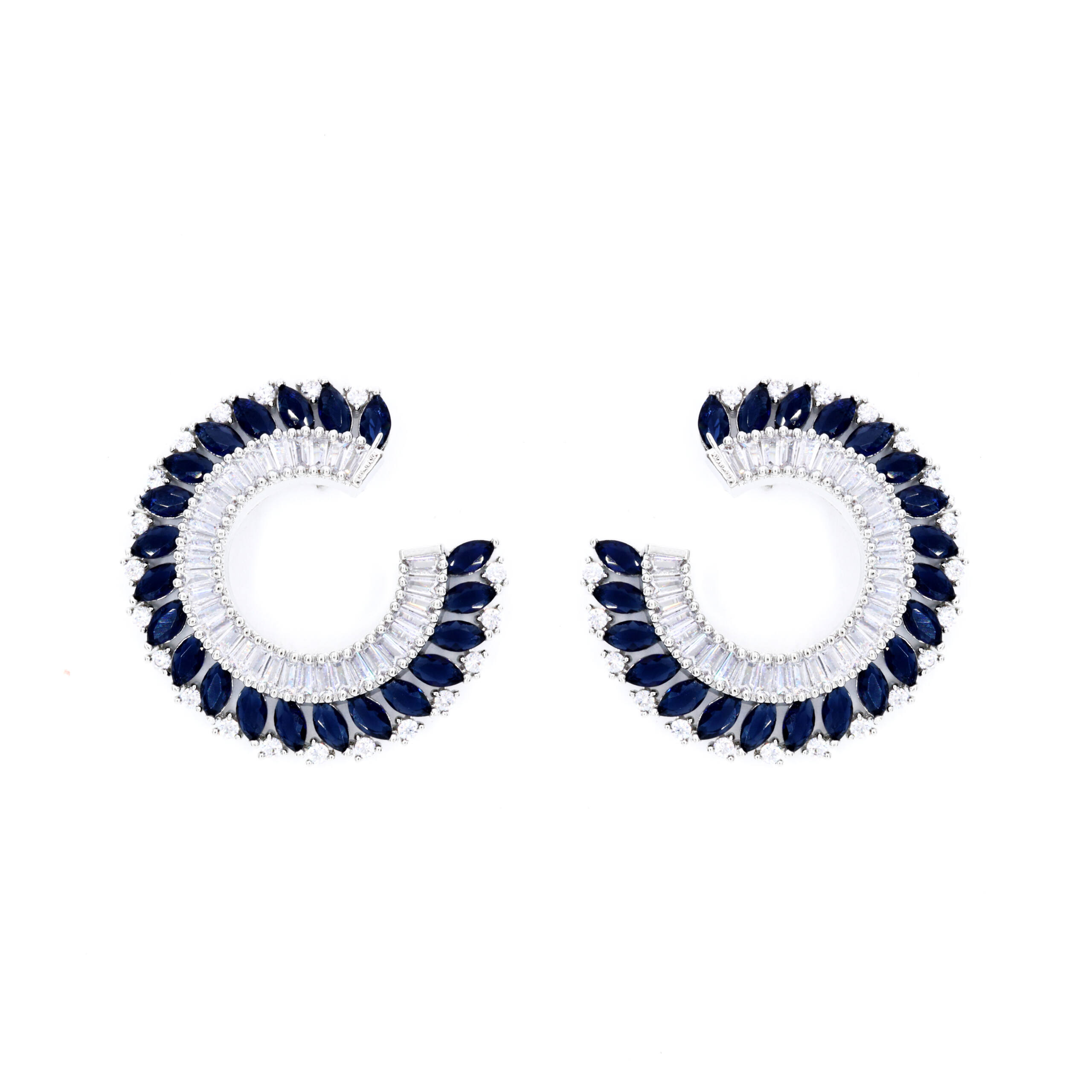 Midnight Sapphire Crescent Hoops