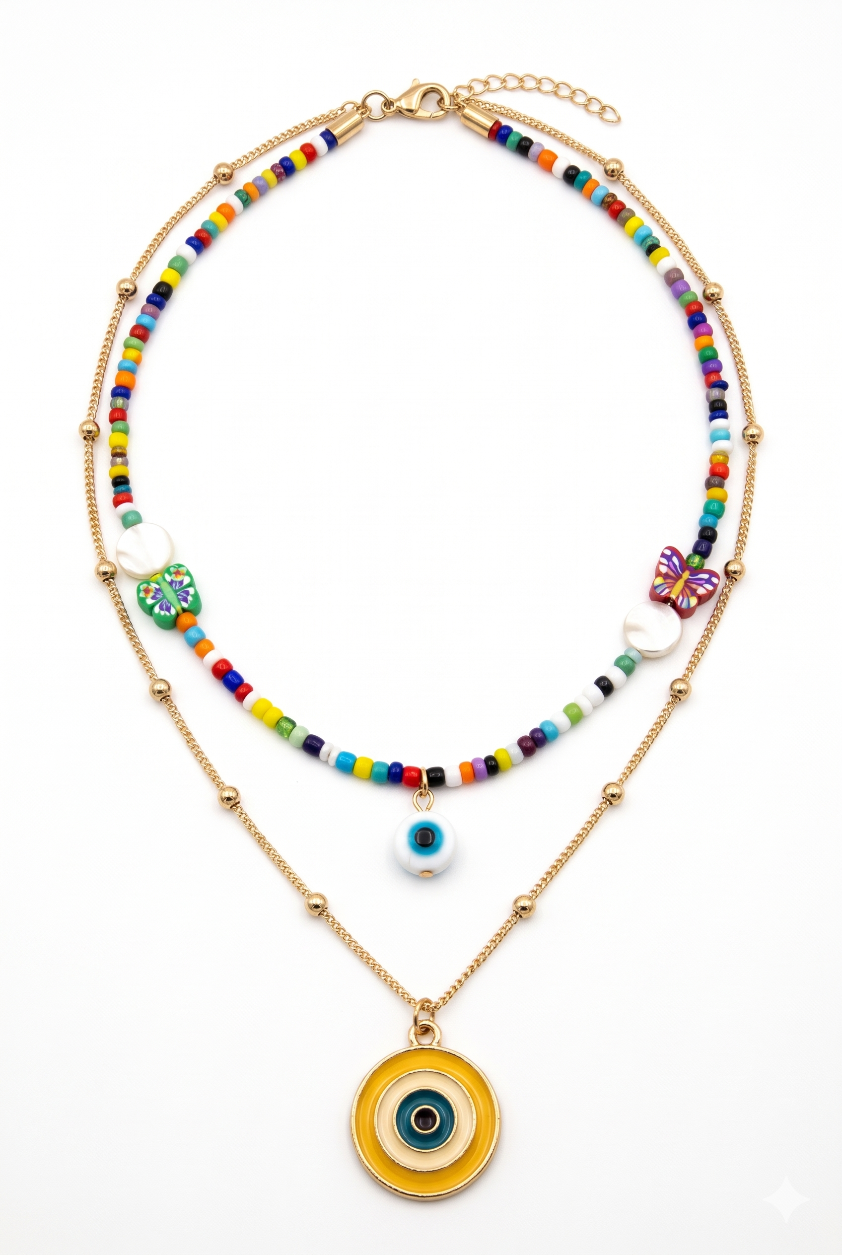 Multicolor Evil Eye Gold Tone Necklace
