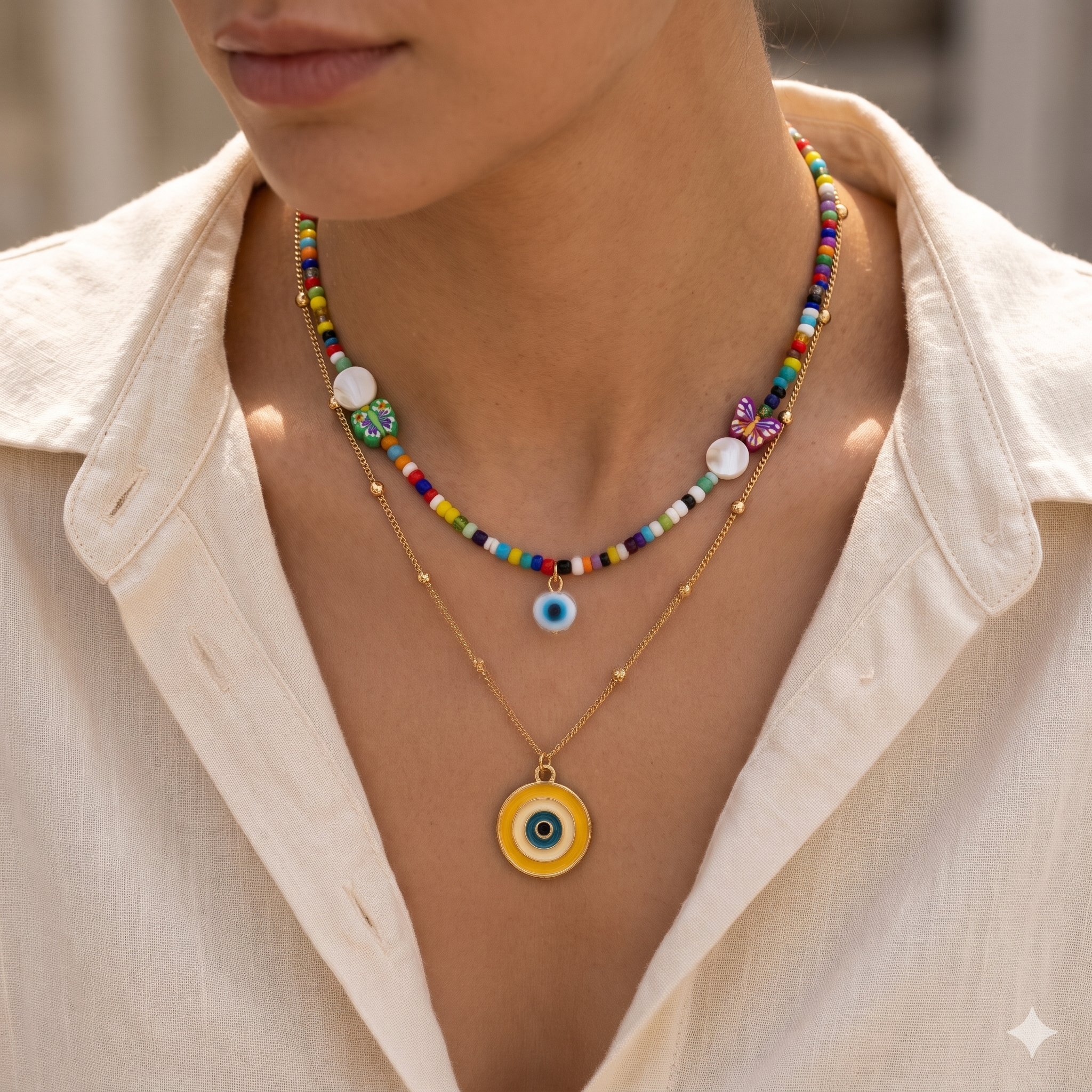 Multicolor Evil Eye Gold Tone Necklace